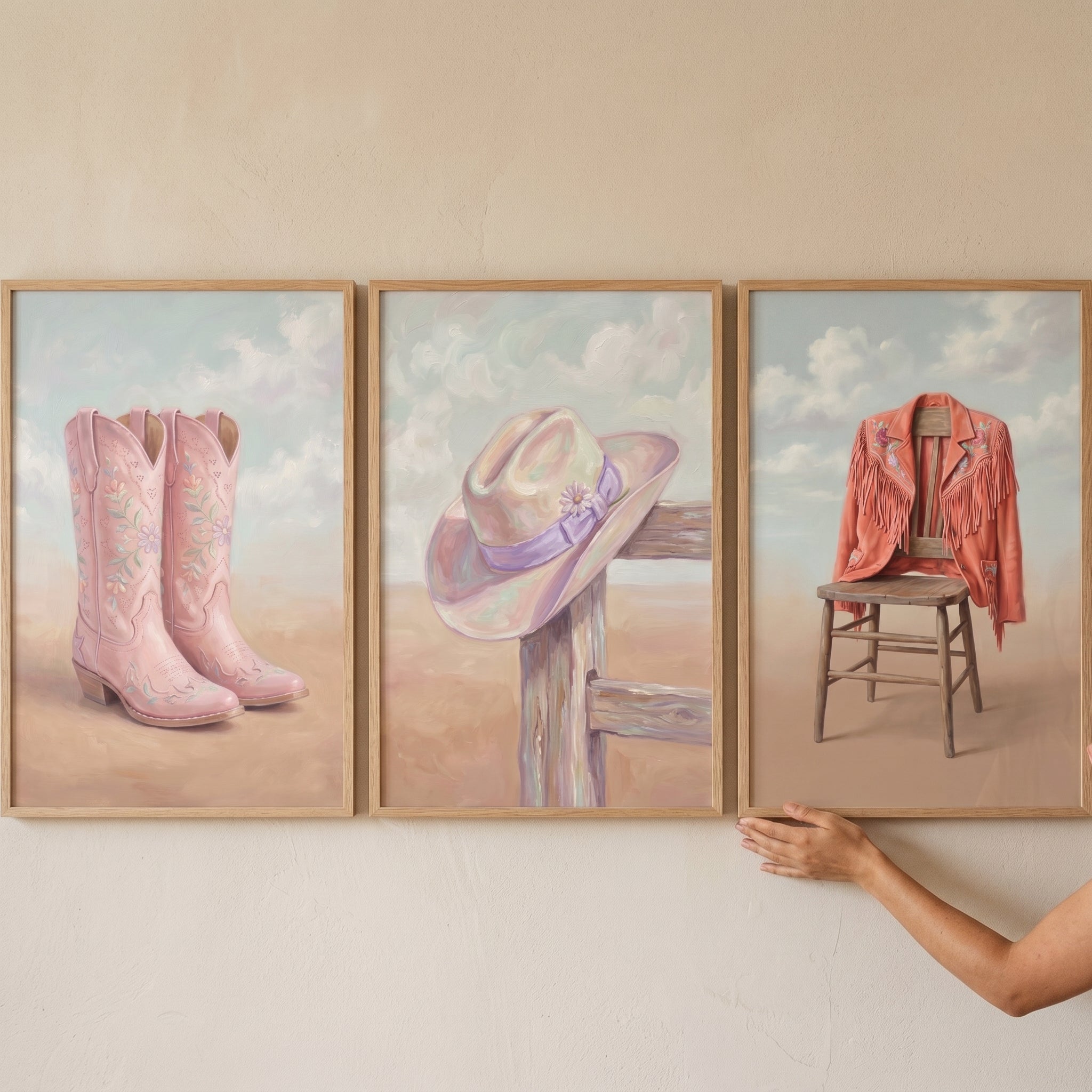 Pastel Blush Western Gear Wall Art Set of 3 - Soft Western Soul