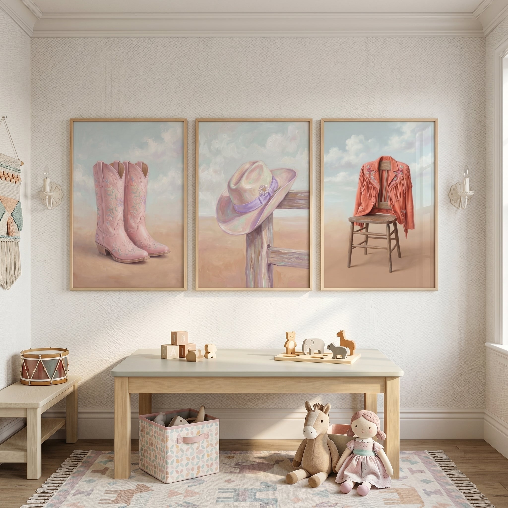 Pastel Blush Western Gear Wall Art Set of 3 - Soft Western Soul