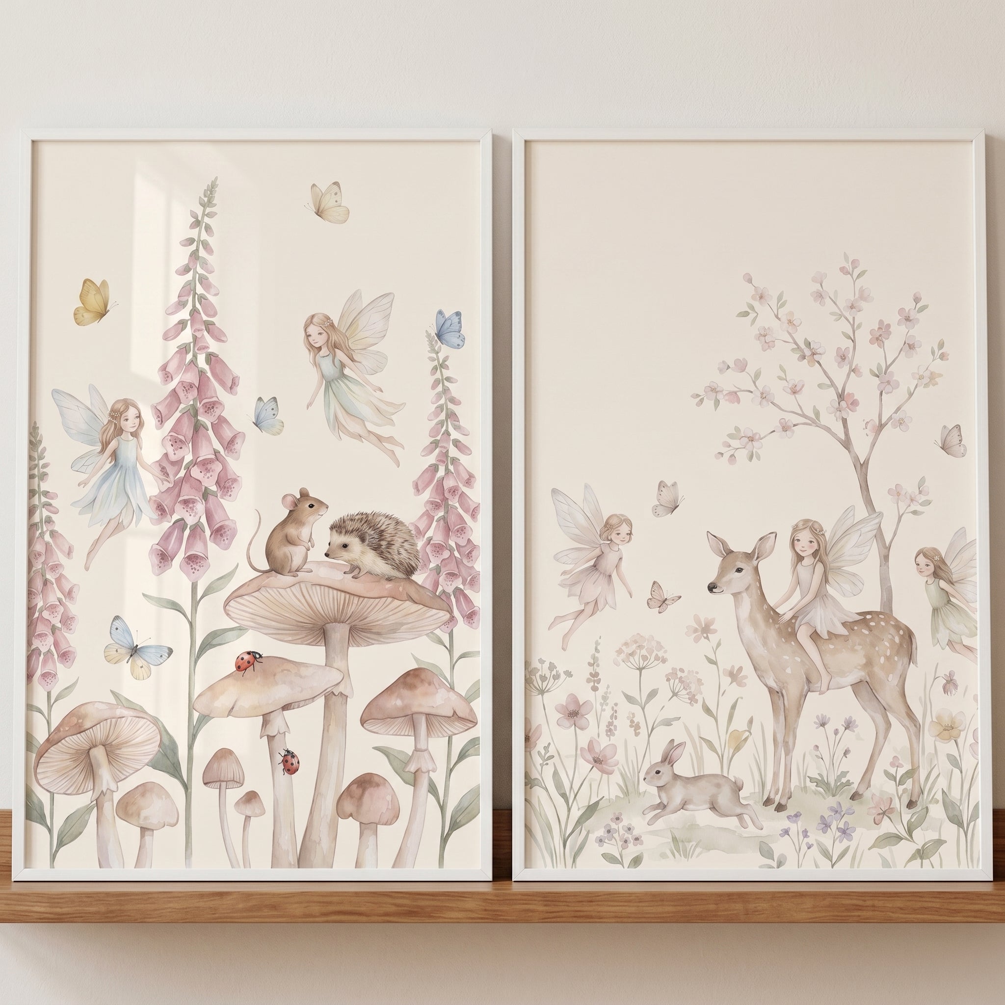 Pastel Botanical Garden Fairies Wall Art Set of 2 - Pastel Woodland Magic