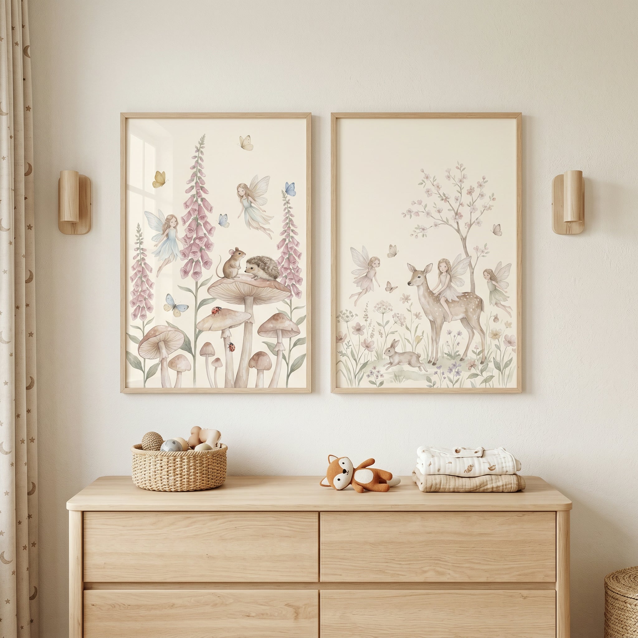 Pastel Botanical Garden Fairies Wall Art Set of 2 - Pastel Woodland Magic