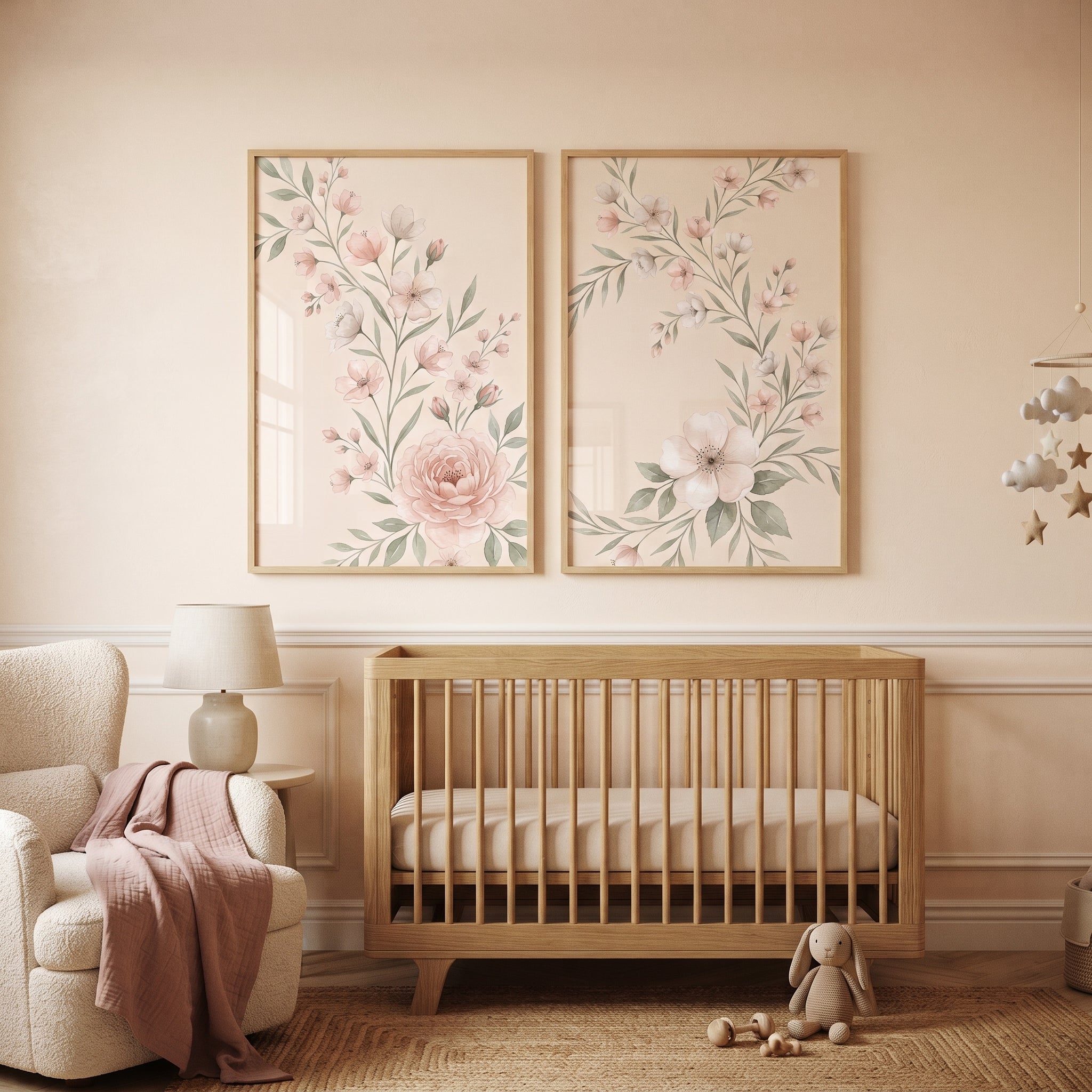 Pastel Botanical Pink Floral Wall Art Set Of 2 - Soft Pastel Florals