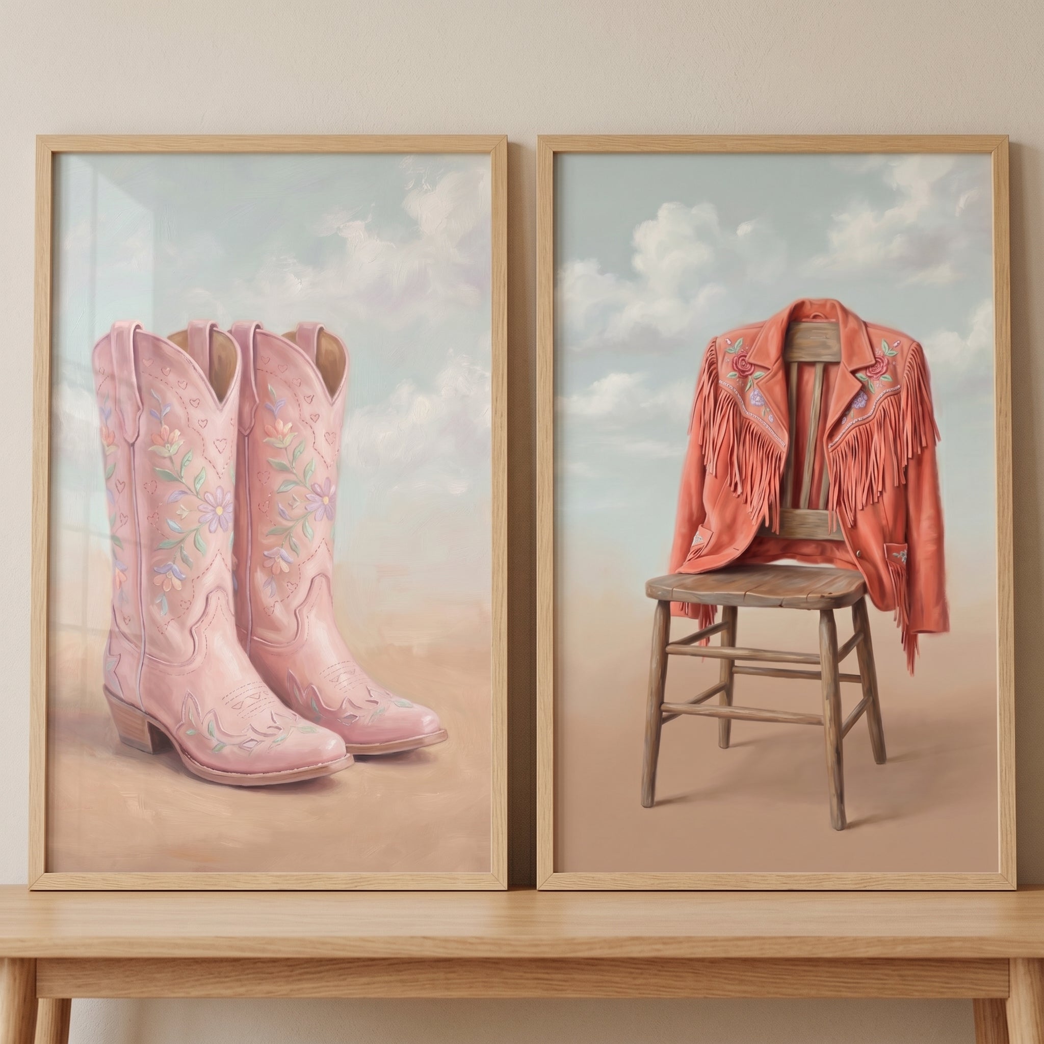 Pastel Desert Western Gear Wall Art Set of 2 - Western Pastel Dreams
