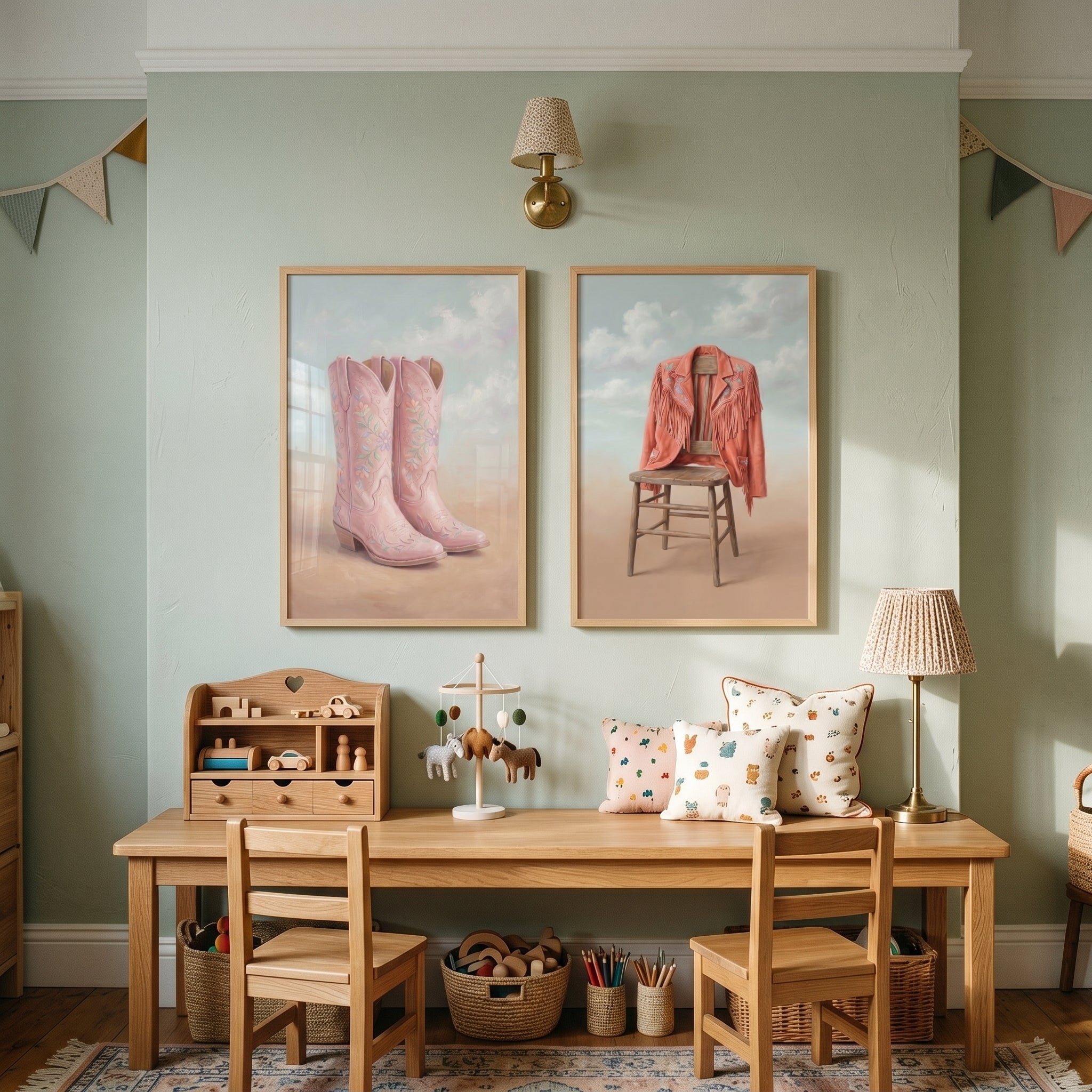 Pastel Desert Western Gear Wall Art Set of 2 - Western Pastel Dreams