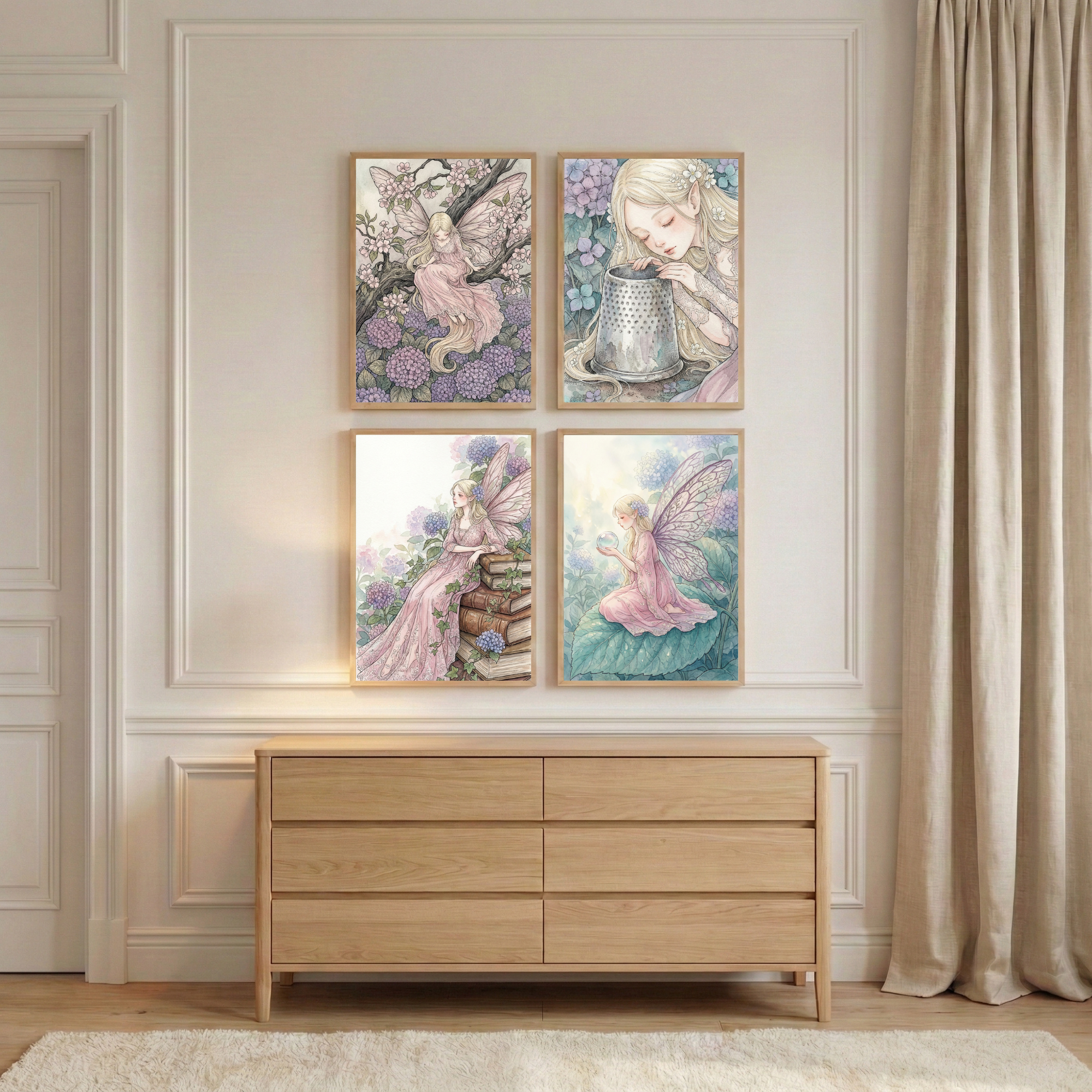 Fairy Wall Art For Girls Room Set of 4 - Whimsical Garden Fae