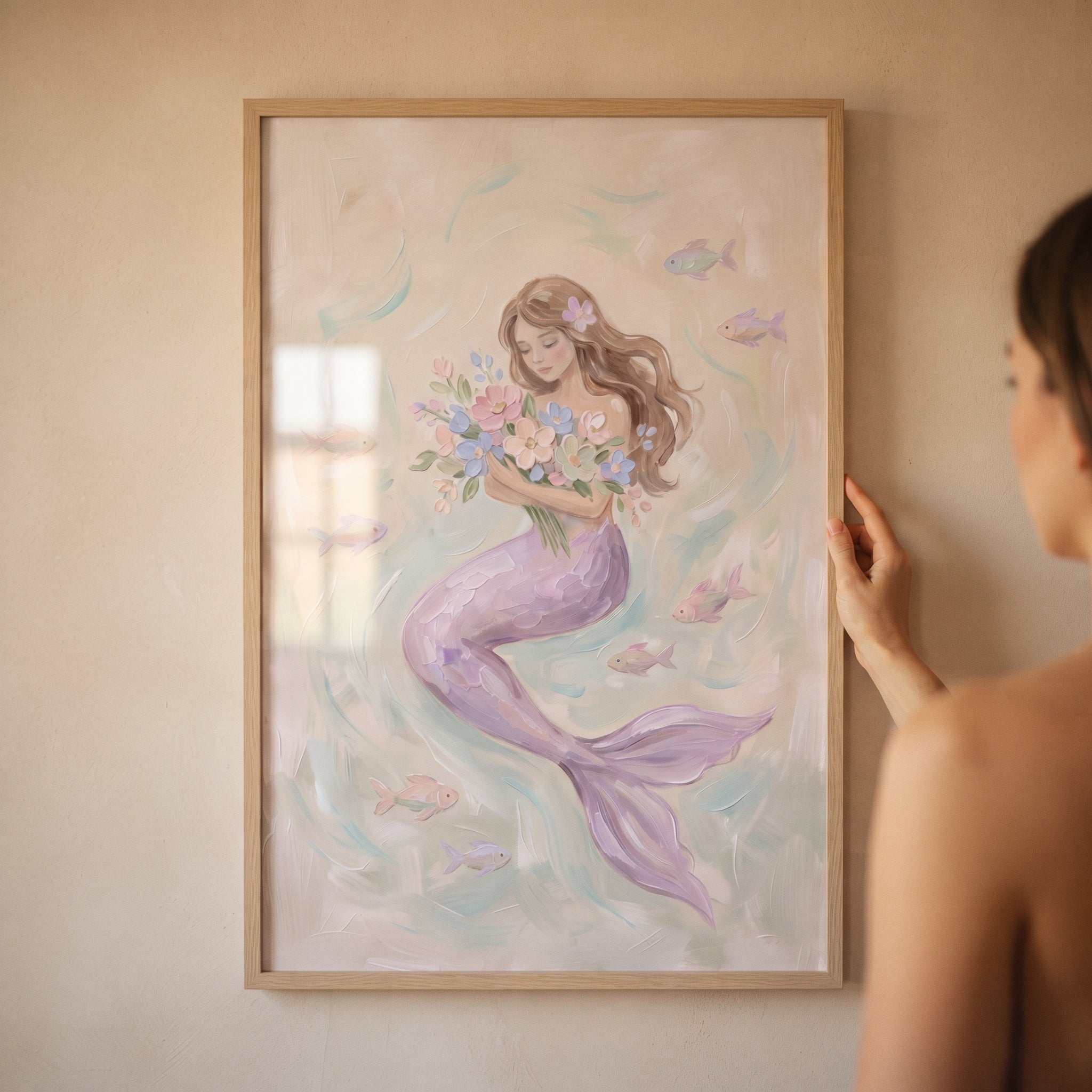 Pastel Floral Bouquet Mermaid Wall Art - Lavender Sea Bloom