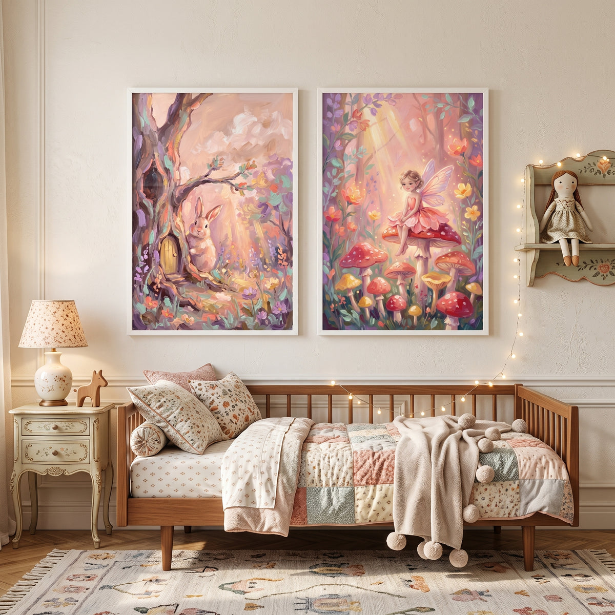 Pastel Impasto Woodland Wall Art Set of 2 - Magical Woodland Dream
