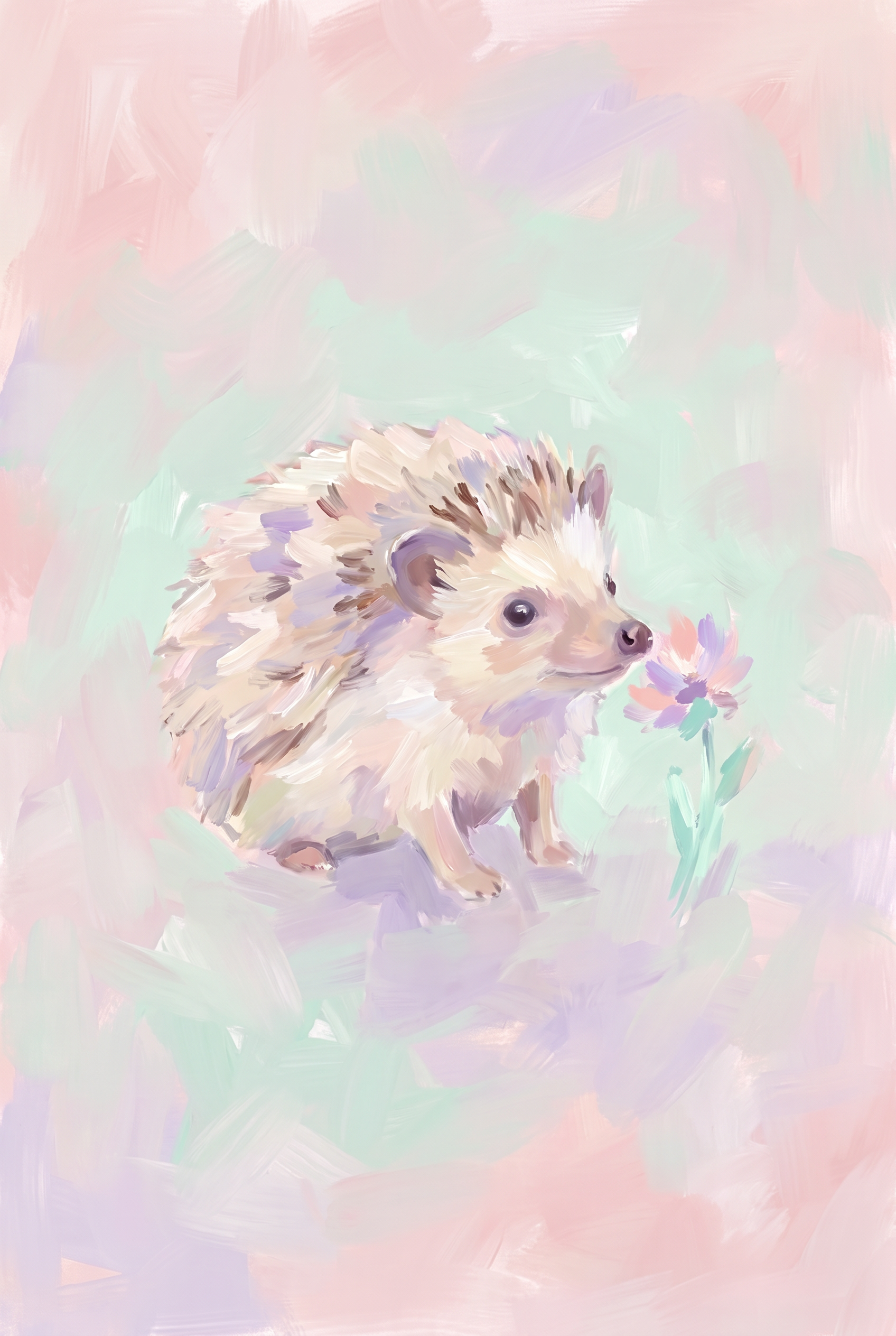 Pastel Impressionist Hedgehog Wall Art - Pastel Flower Sniff