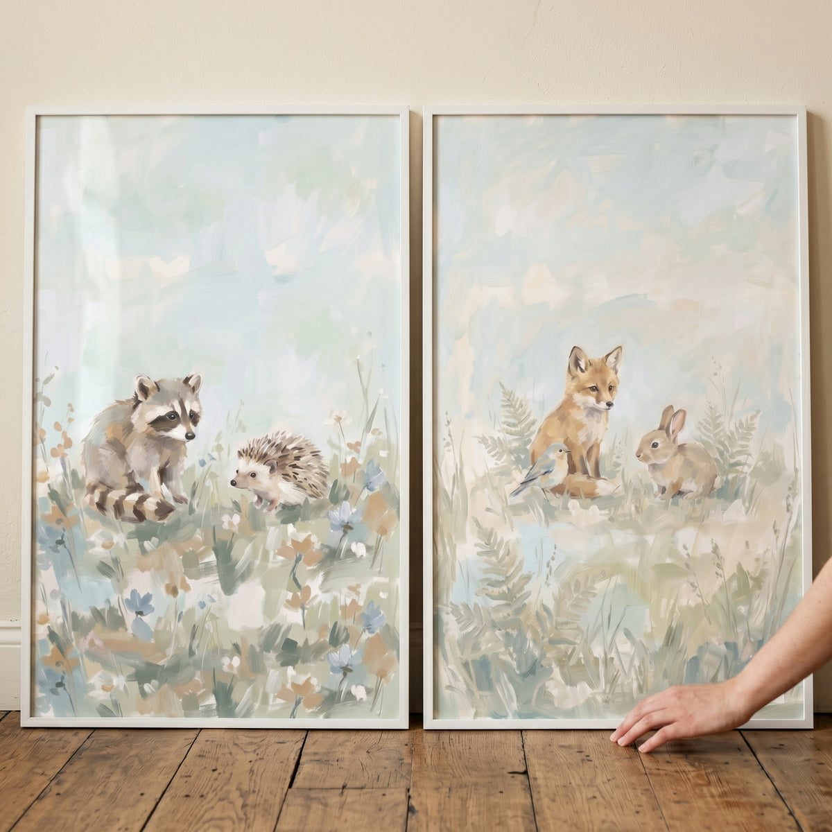Pastel Meadow Woodland Animals Wall Art Set of 2 - Pastel Meadow Creatures
