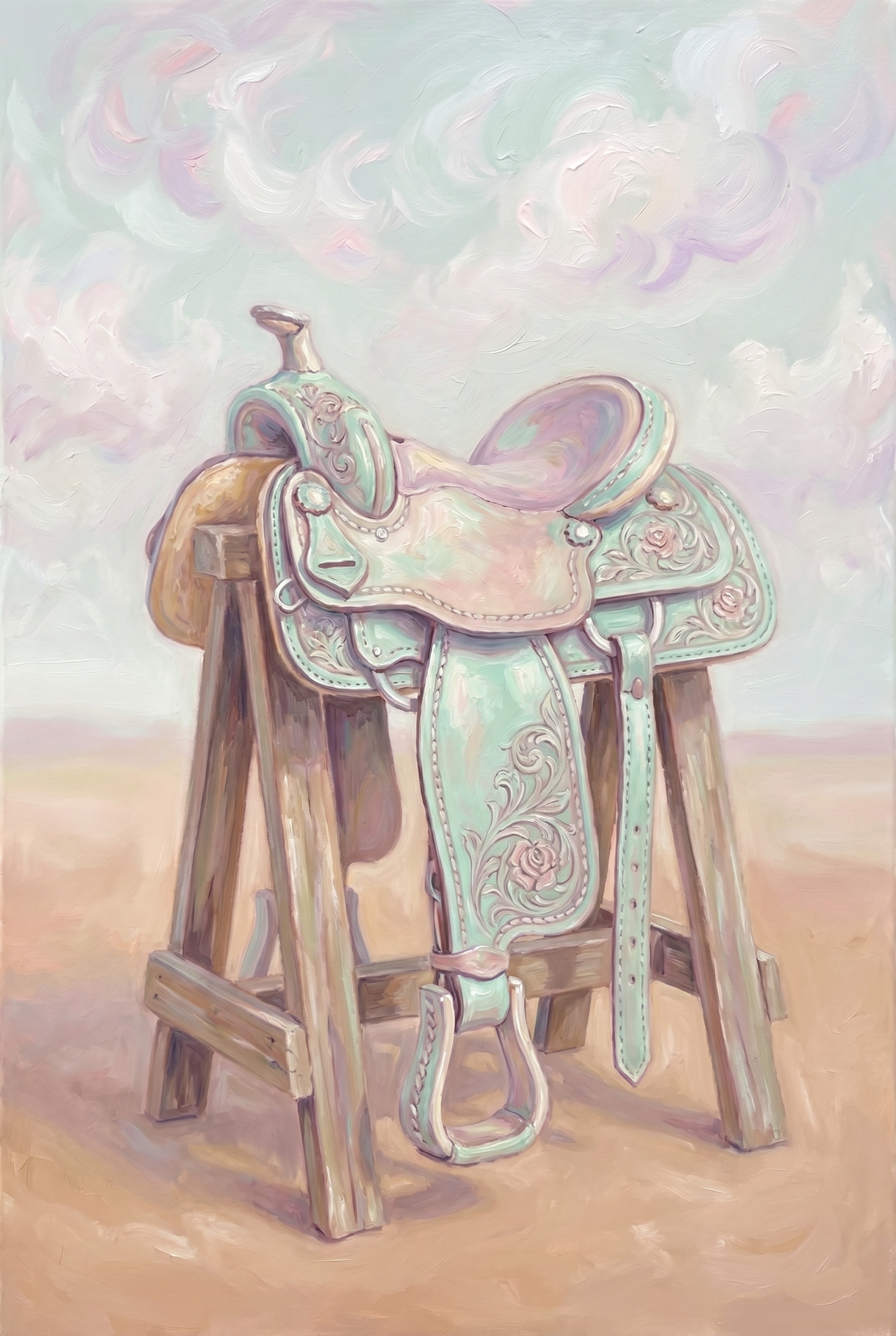 Pastel Mint Green Saddle Wall Art - Pastel Desert Dream