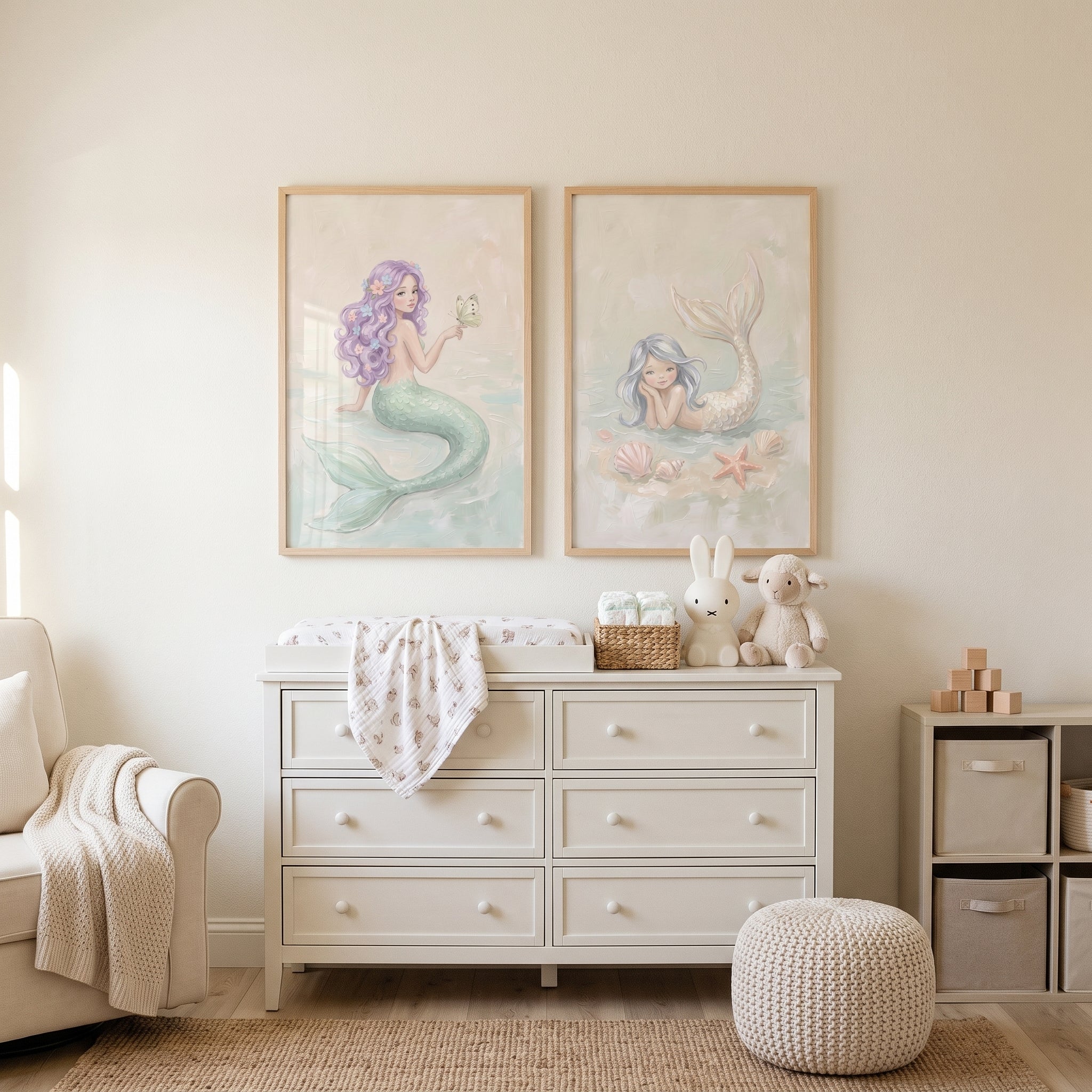 Pastel Ocean Fantasy Mermaid Wall Art Set of 2 - Pastel Mermaid Duo