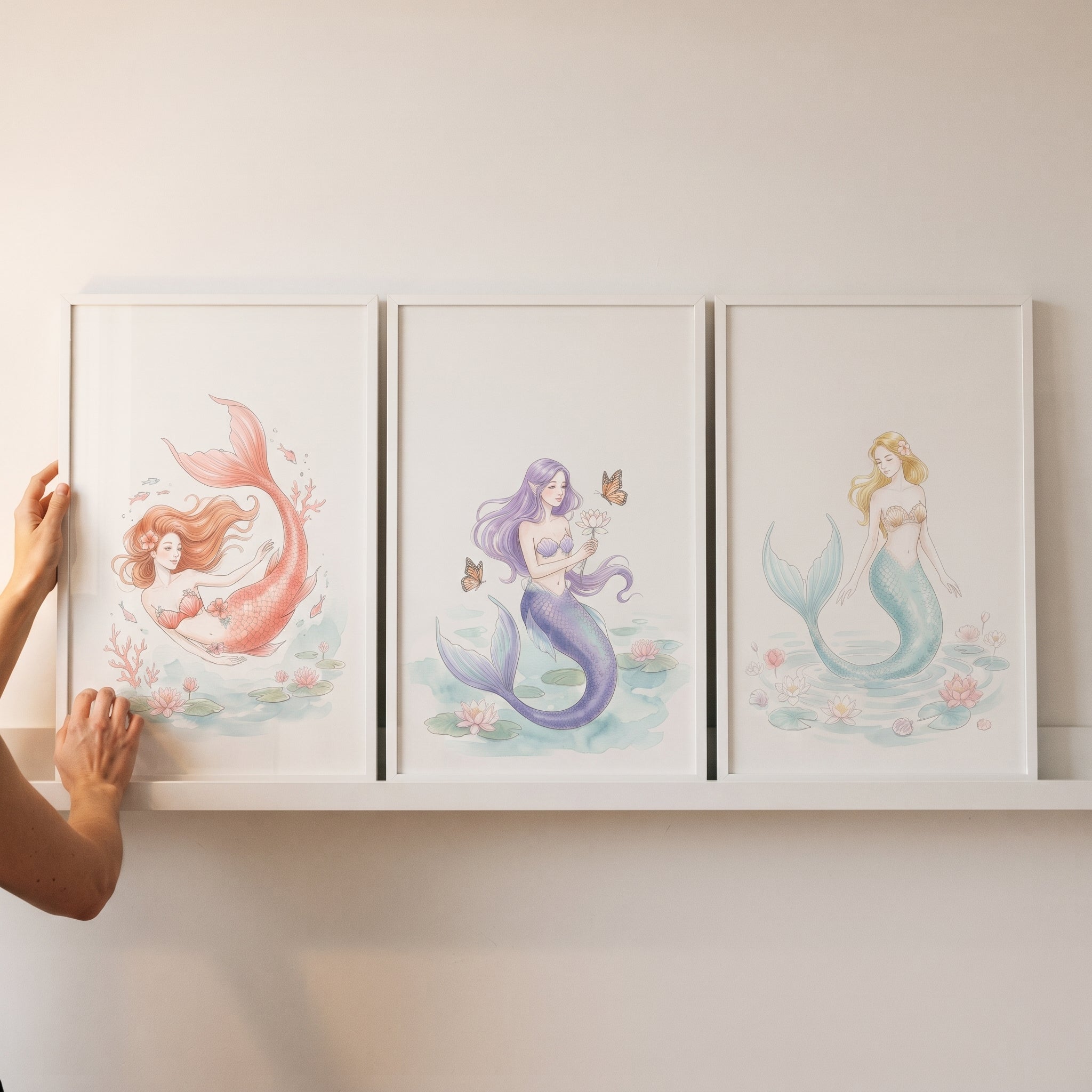 Pastel Palette Ethereal Mermaid Wall Art Set of 3 - Enchanted Mermaid Trio