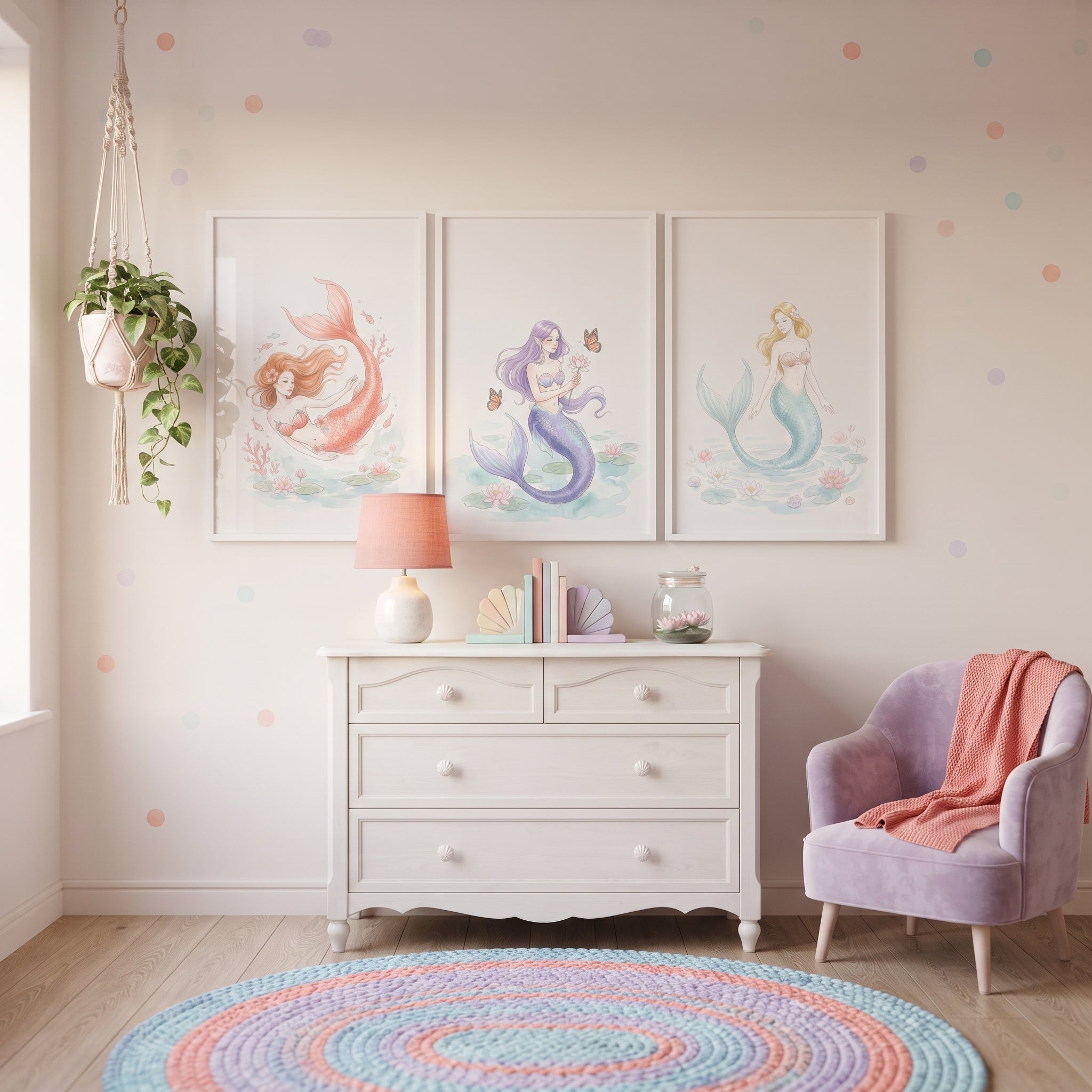 Pastel Palette Ethereal Mermaid Wall Art Set of 3 - Enchanted Mermaid Trio