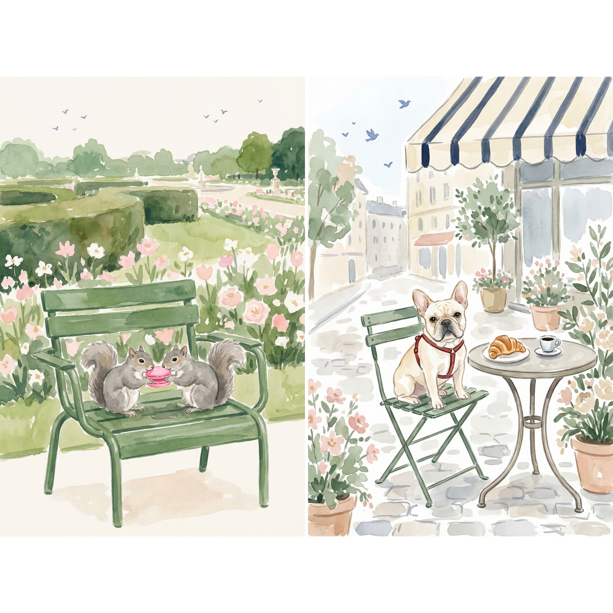 Pastel Paris Animal Wall Art Set of 2 - Sweet Garden Treats