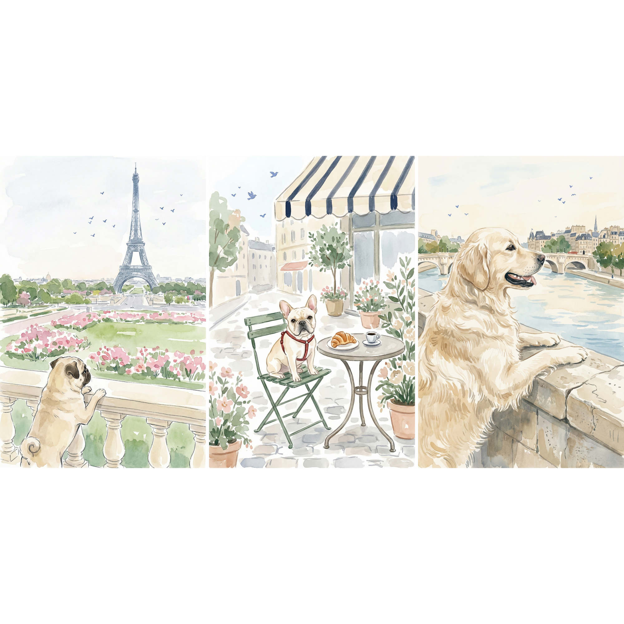 Pastel Parisian Dog Wall Art Set of 3 - Paws In Paris