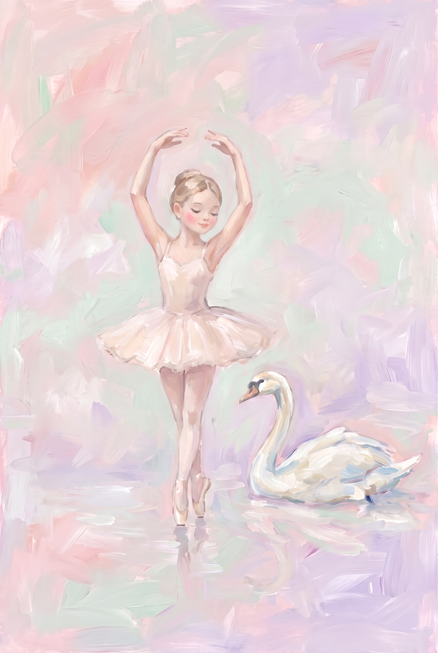 Pastel Pink Ballerina Wall Art - Graceful Swan Dance