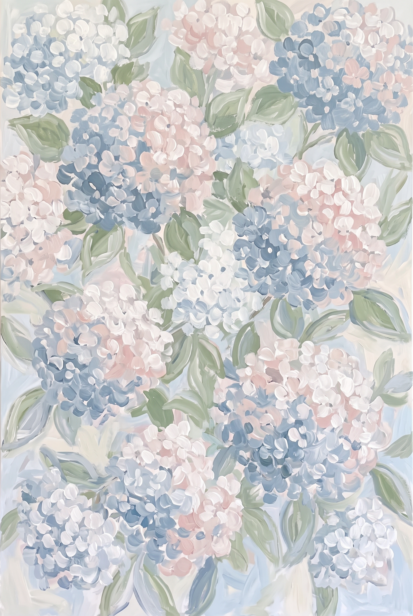 Pastel Pink Blue Hydrangea Floral Wall Art - Azure Petal Breeze