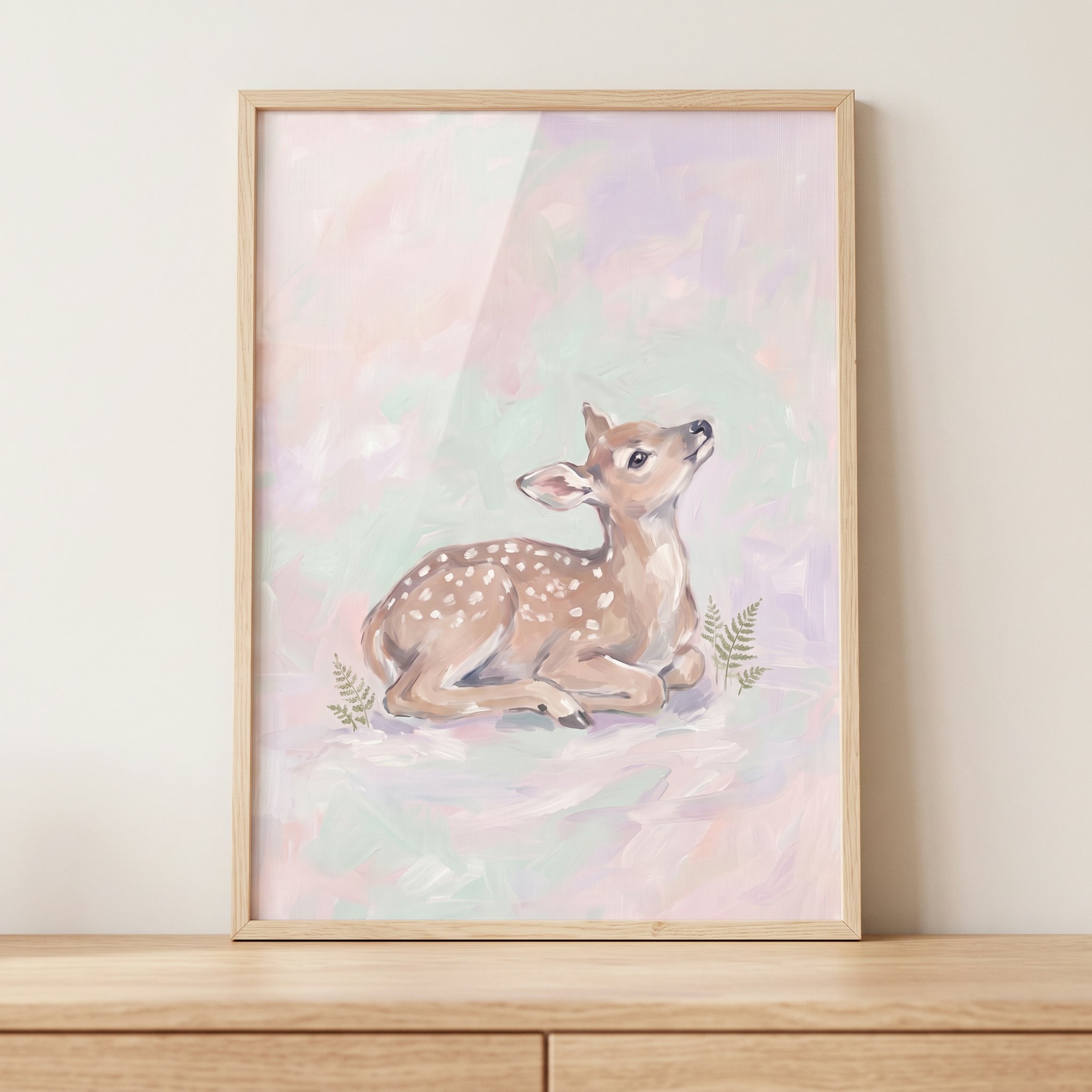 Pastel Pink Resting Fawn Wall Art - Pastel Fawn Dream