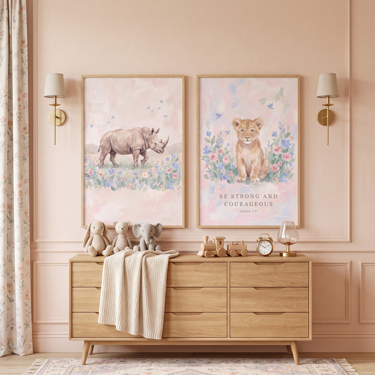 Pastel Pink Safari Animals Wall Art Set of 2 - Wild Faith Safari