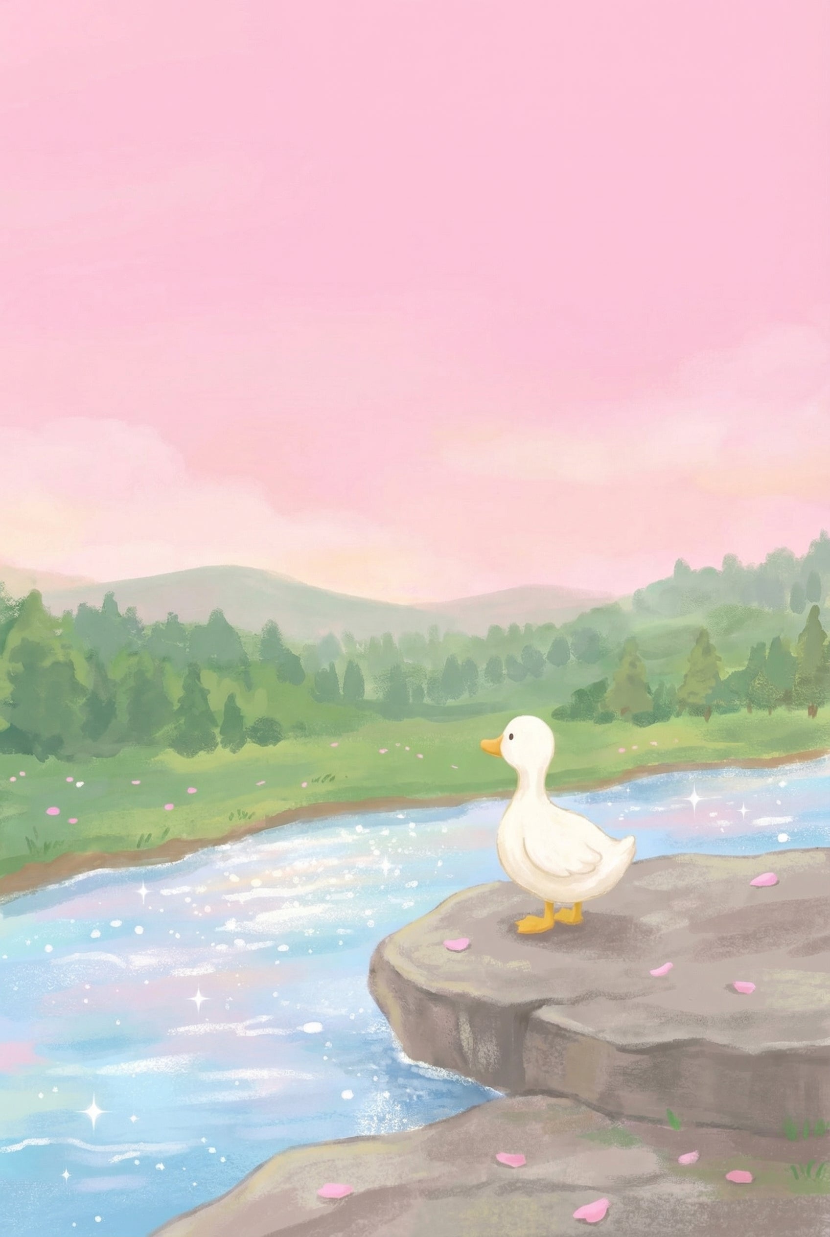 Pastel Pink Sunset Sky Duck Wall Art - Sparkling River Duck