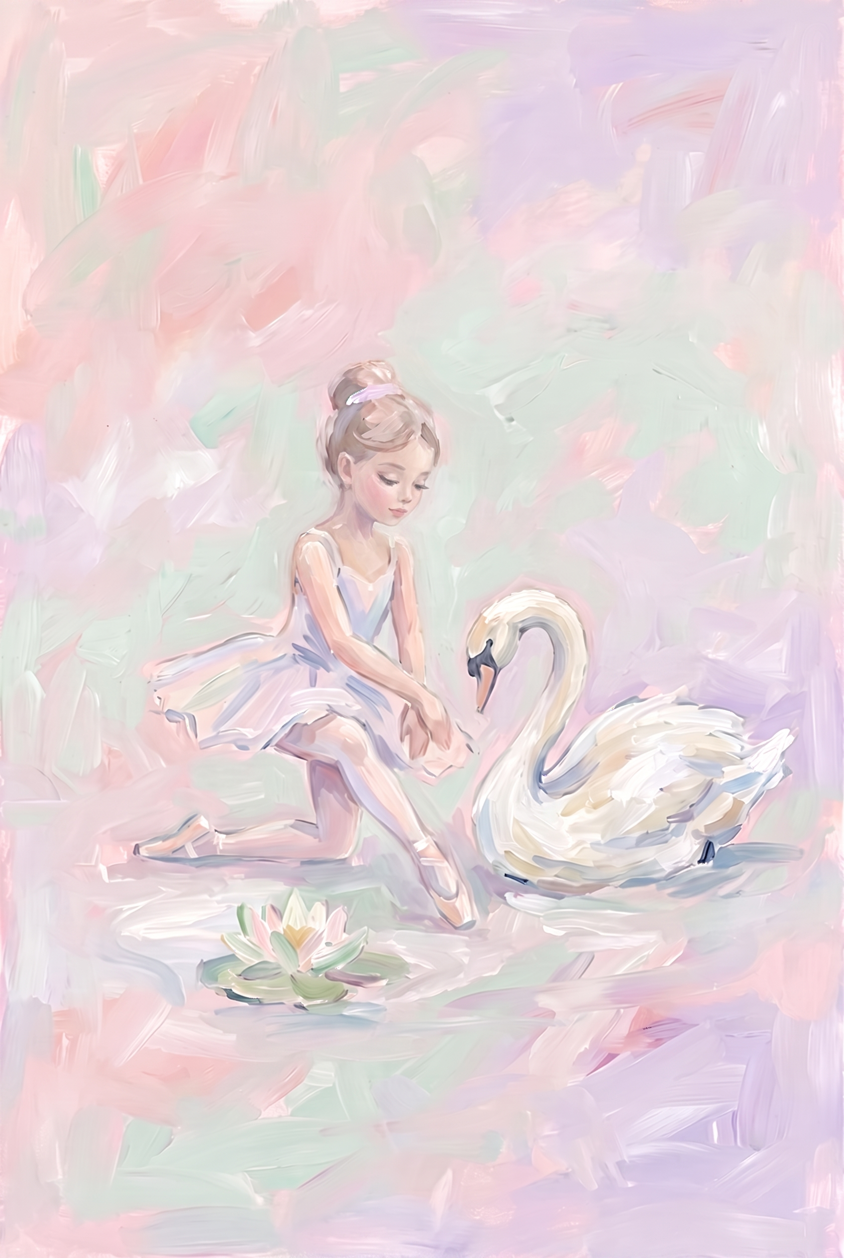Pastel Pink Swan Ballerina Wall Art - Graceful Swan Friend