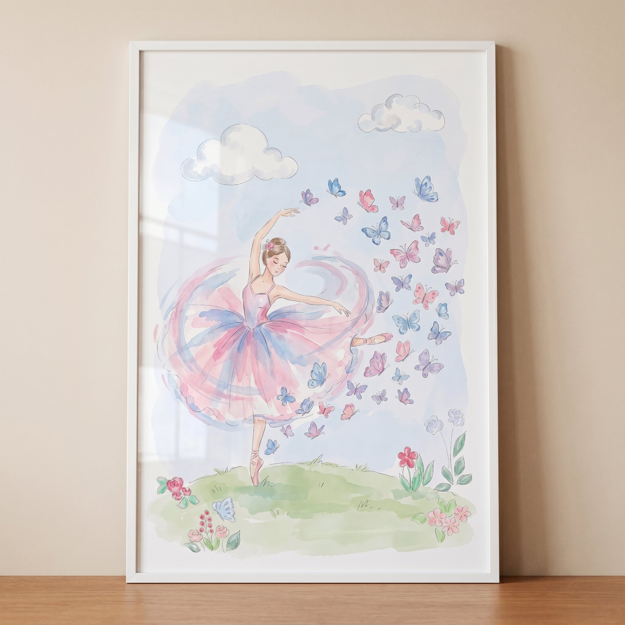 Pastel Pink Tutu Ballerina Wall Art - Butterfly Ballet Bliss