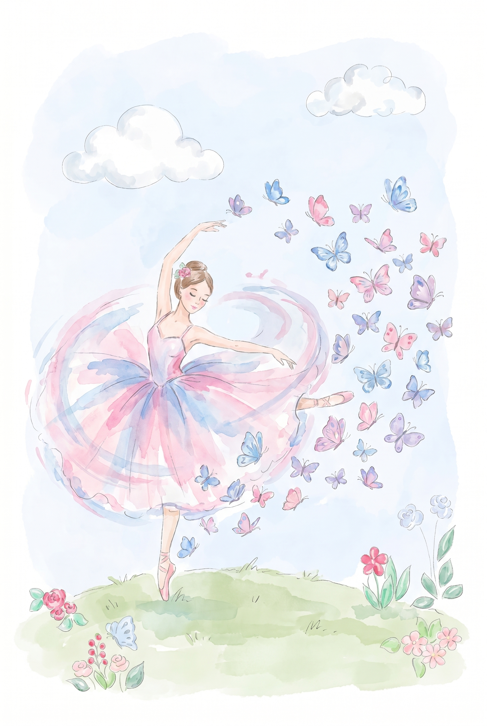 Pastel Pink Tutu Ballerina Wall Art - Butterfly Ballet Bliss