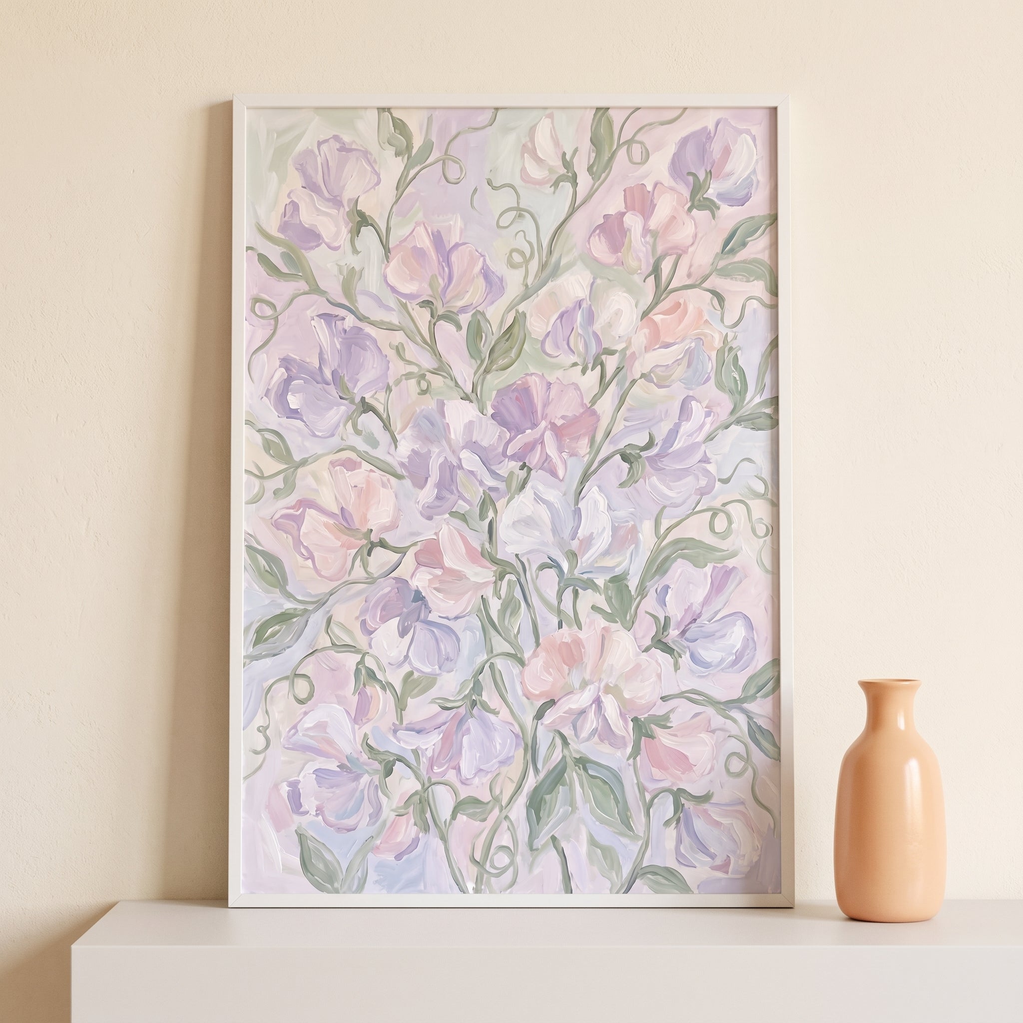 Pastel Purple Sweet Pea Floral Wall Art - Pastel Garden Waltz