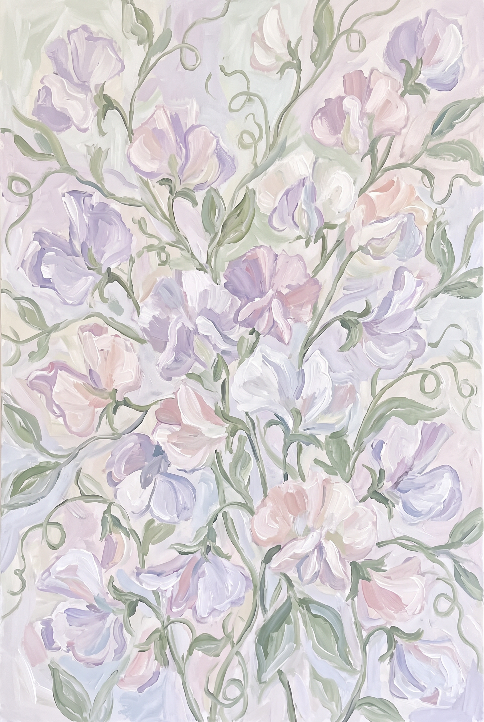 Pastel Purple Sweet Pea Floral Wall Art - Pastel Garden Waltz