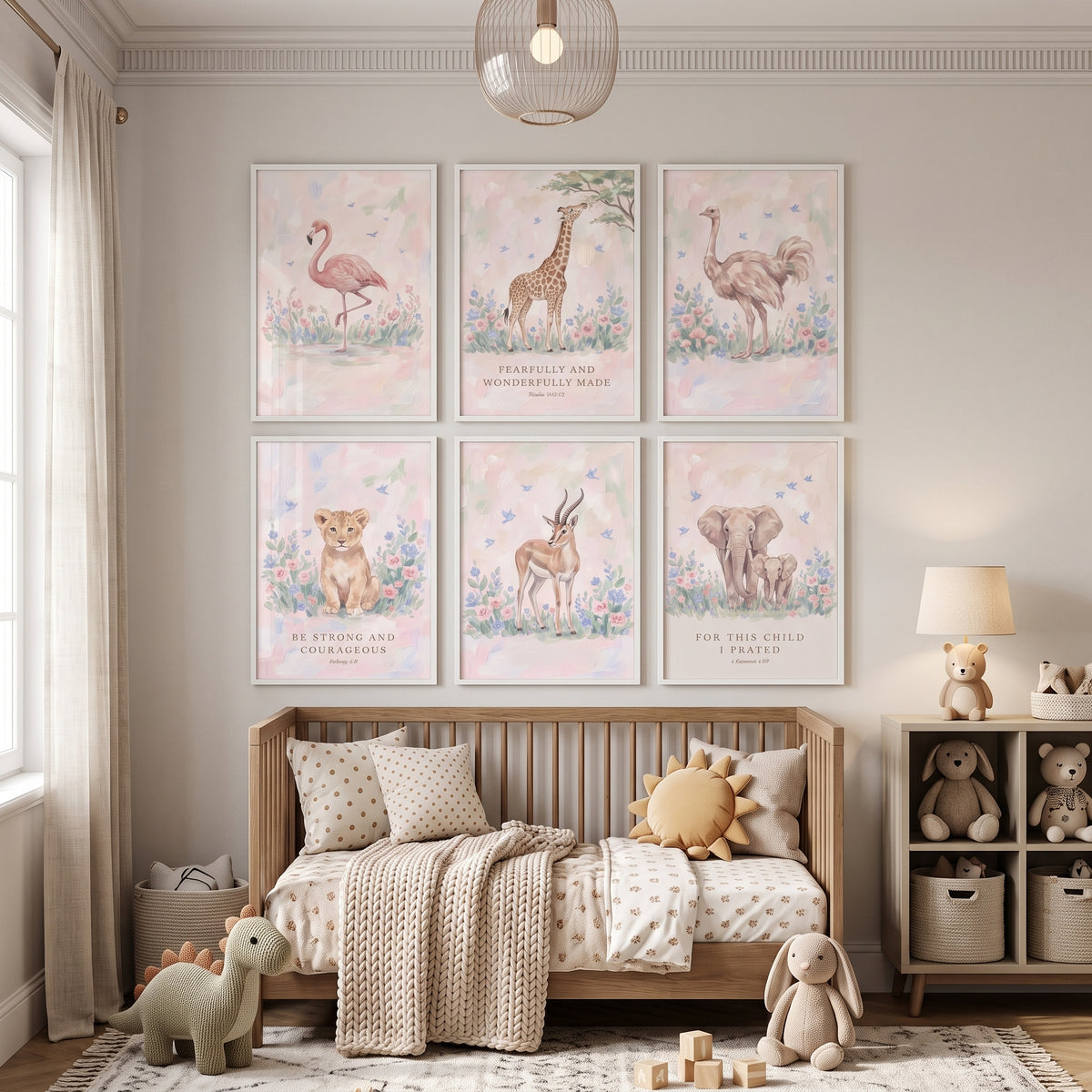 Pastel Religious Safari Animals Print Set of 6 - Sacred Verse Prints
