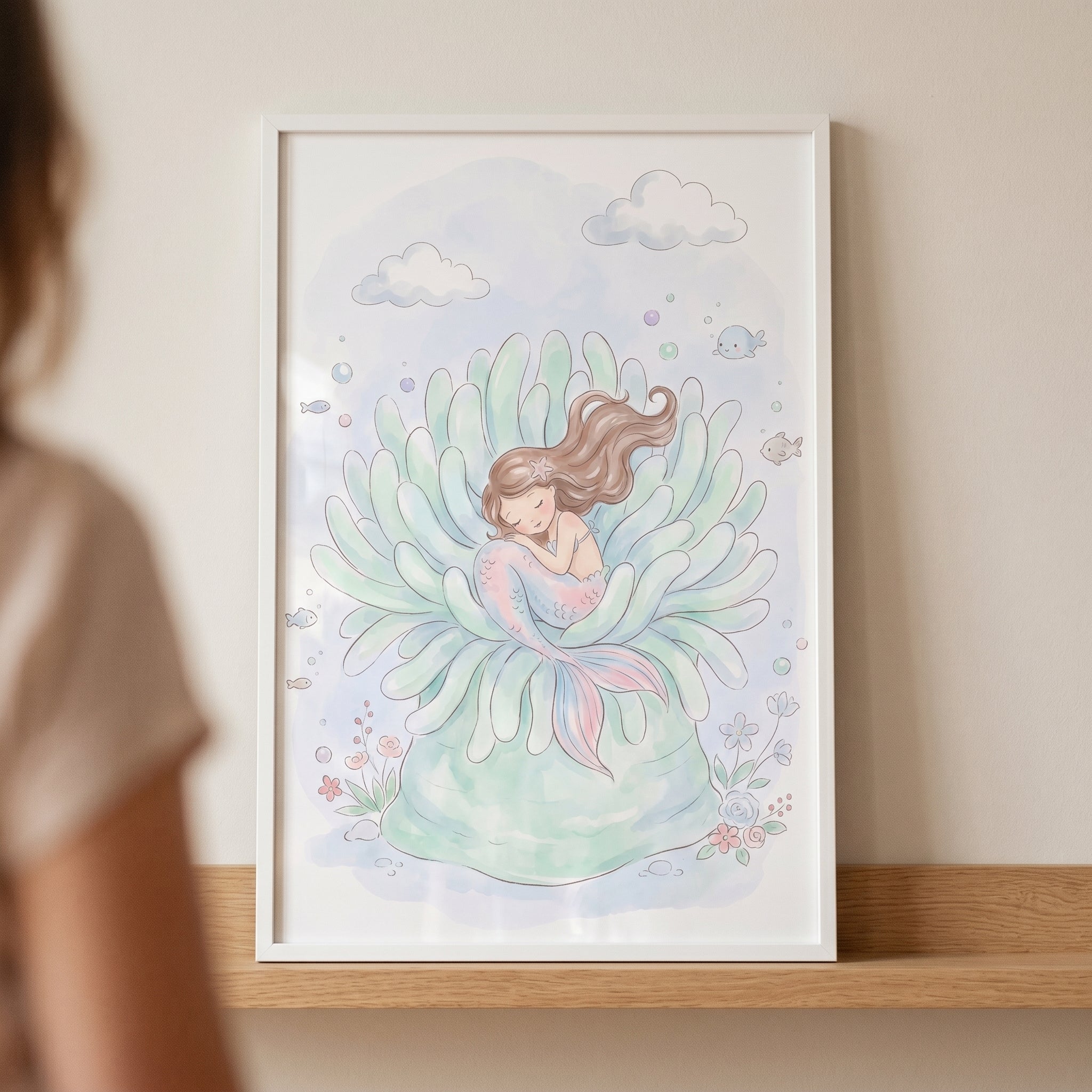 Pastel Sea Anemone Mermaid Wall Art - Serene Sea Slumber