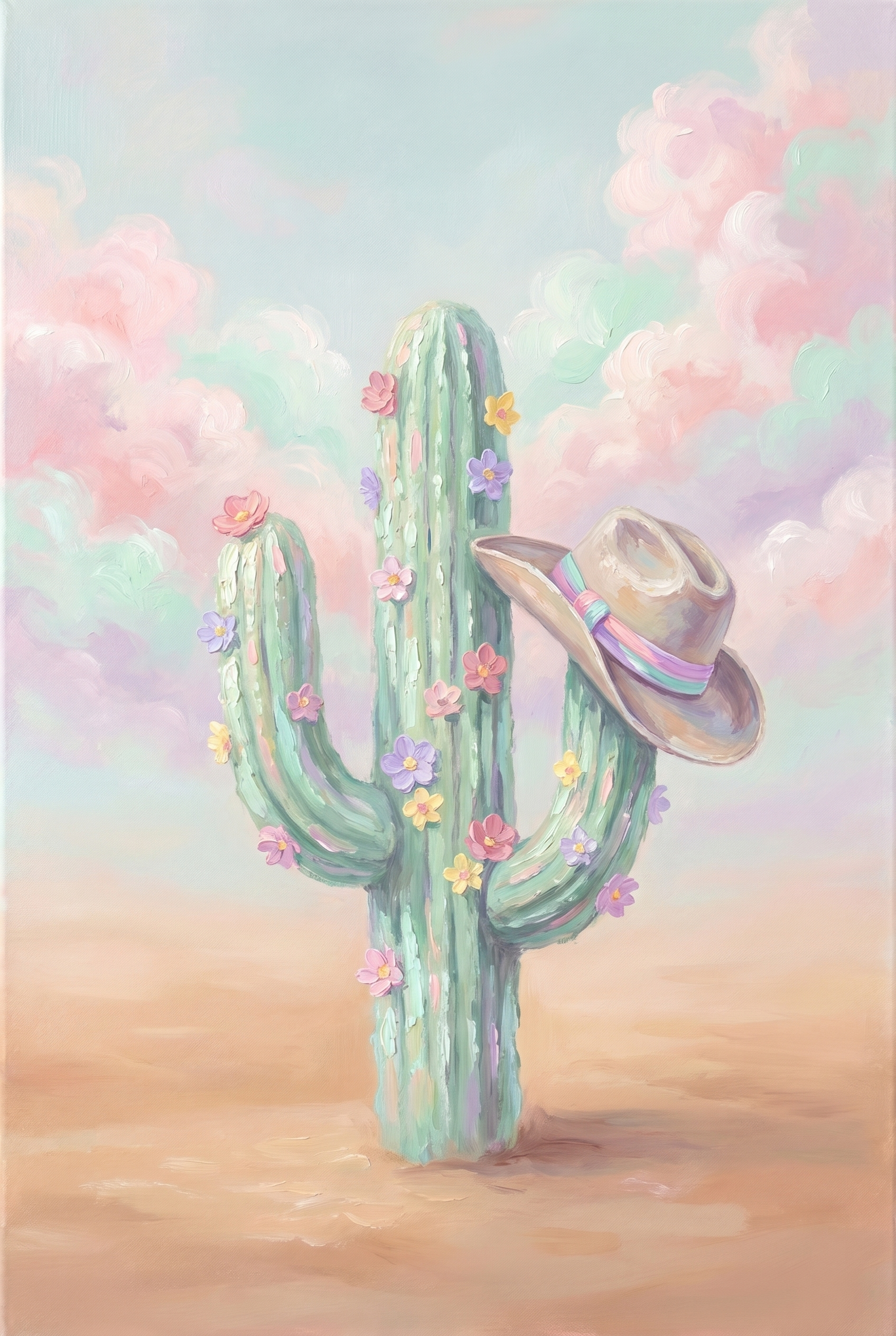 Pastel Sky Floral Cactus Wall Art - Pastel Cactus Dream
