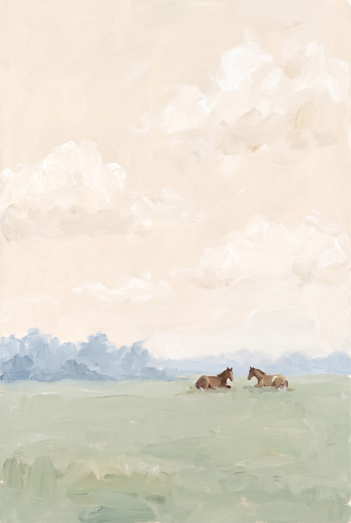 Pastel Sky Resting Horse Print - Silent Meadow Rest