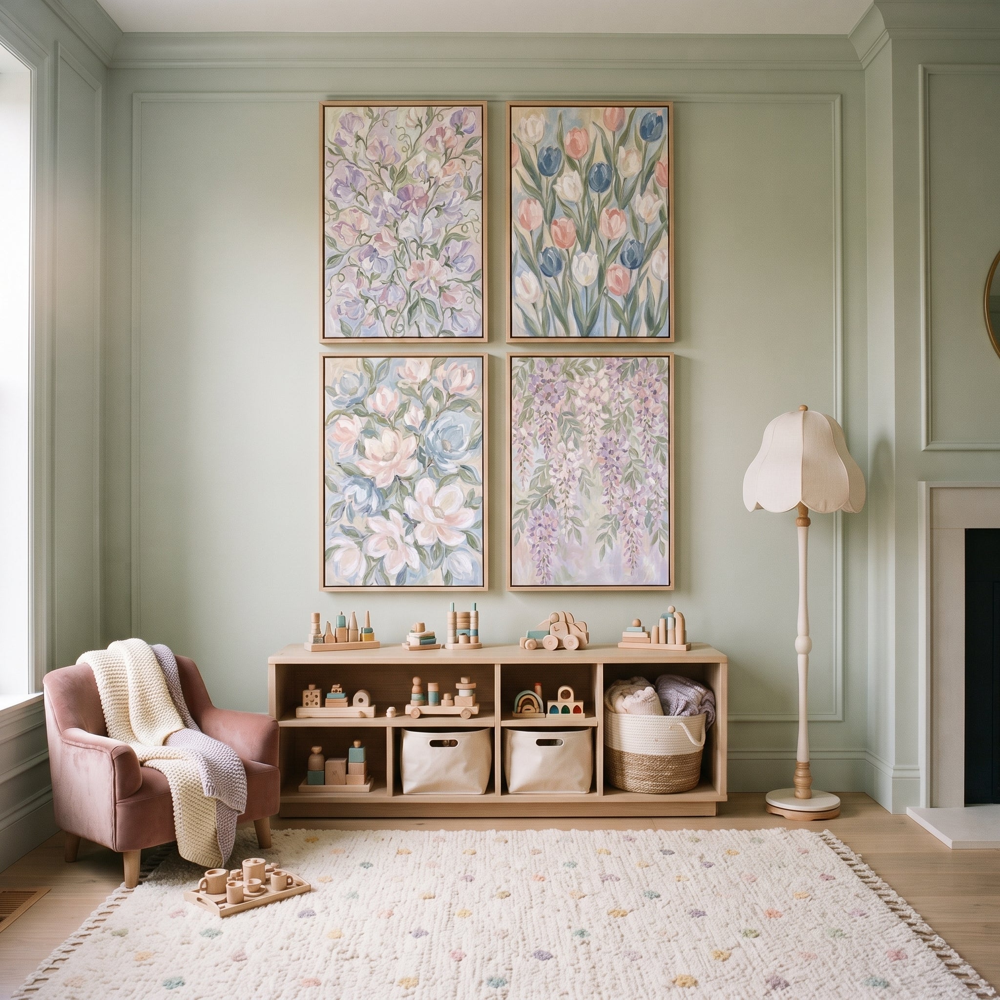Pastel Spring Garden Floral Wall Art Set of 4 - Soft Garden Whispers