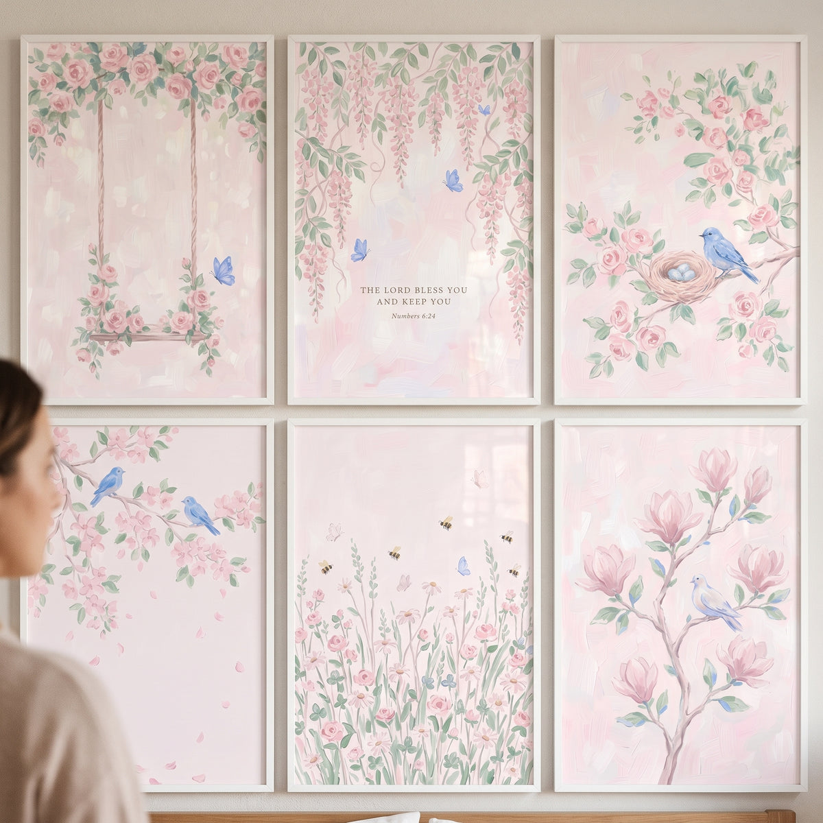 Pastel Spring Nature Garden Wall Art Set of 6 - Serene Pastel Meadow
