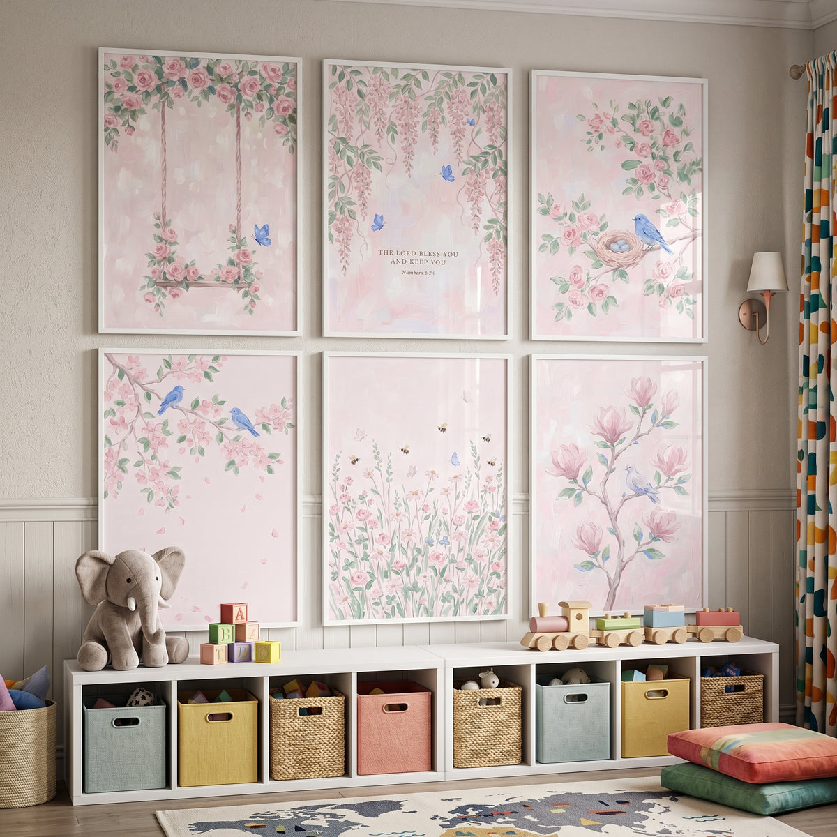 Pastel Spring Nature Garden Wall Art Set of 6 - Serene Pastel Meadow