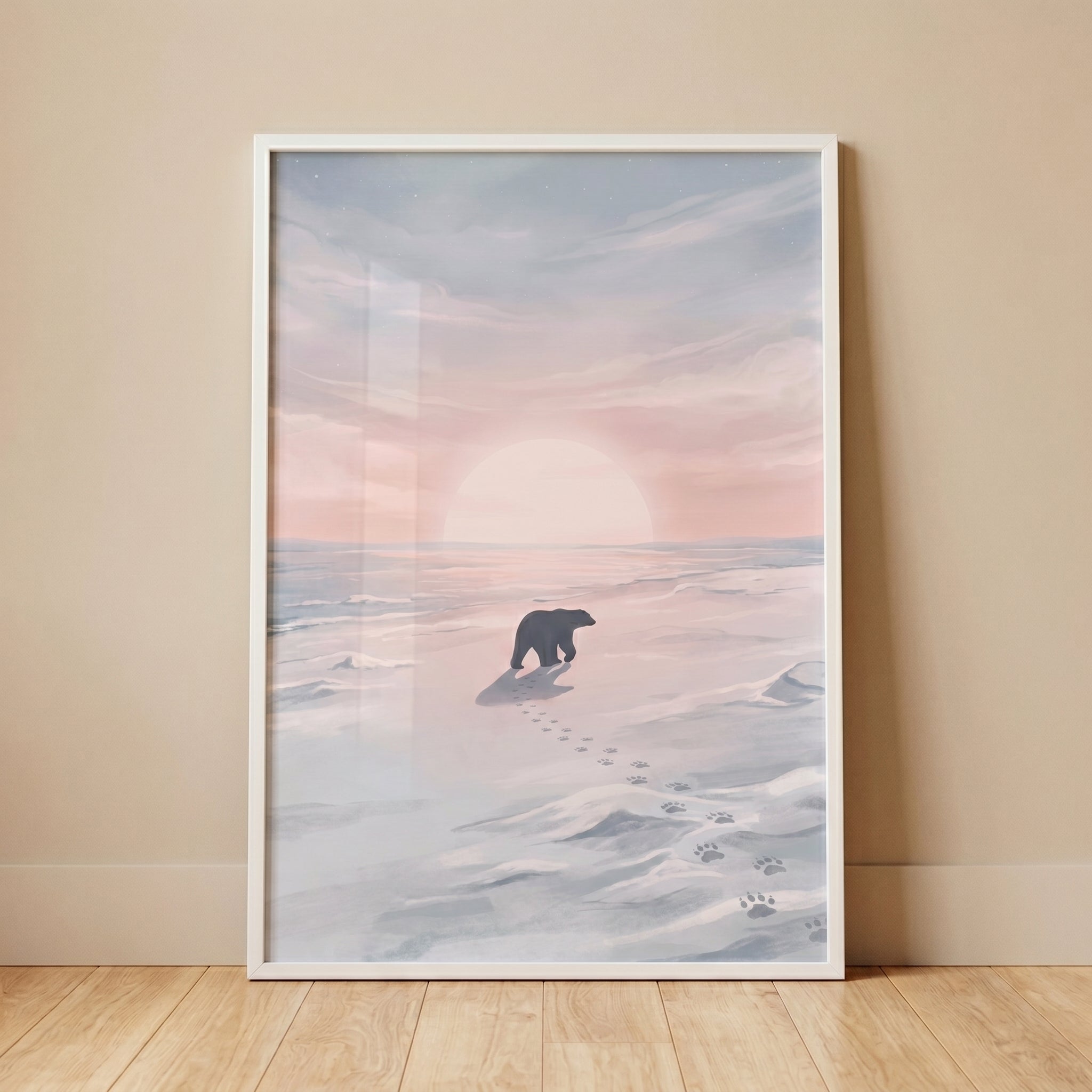 Pastel Sunset Polar Bear Wall Art - Arctic Horizon Glow