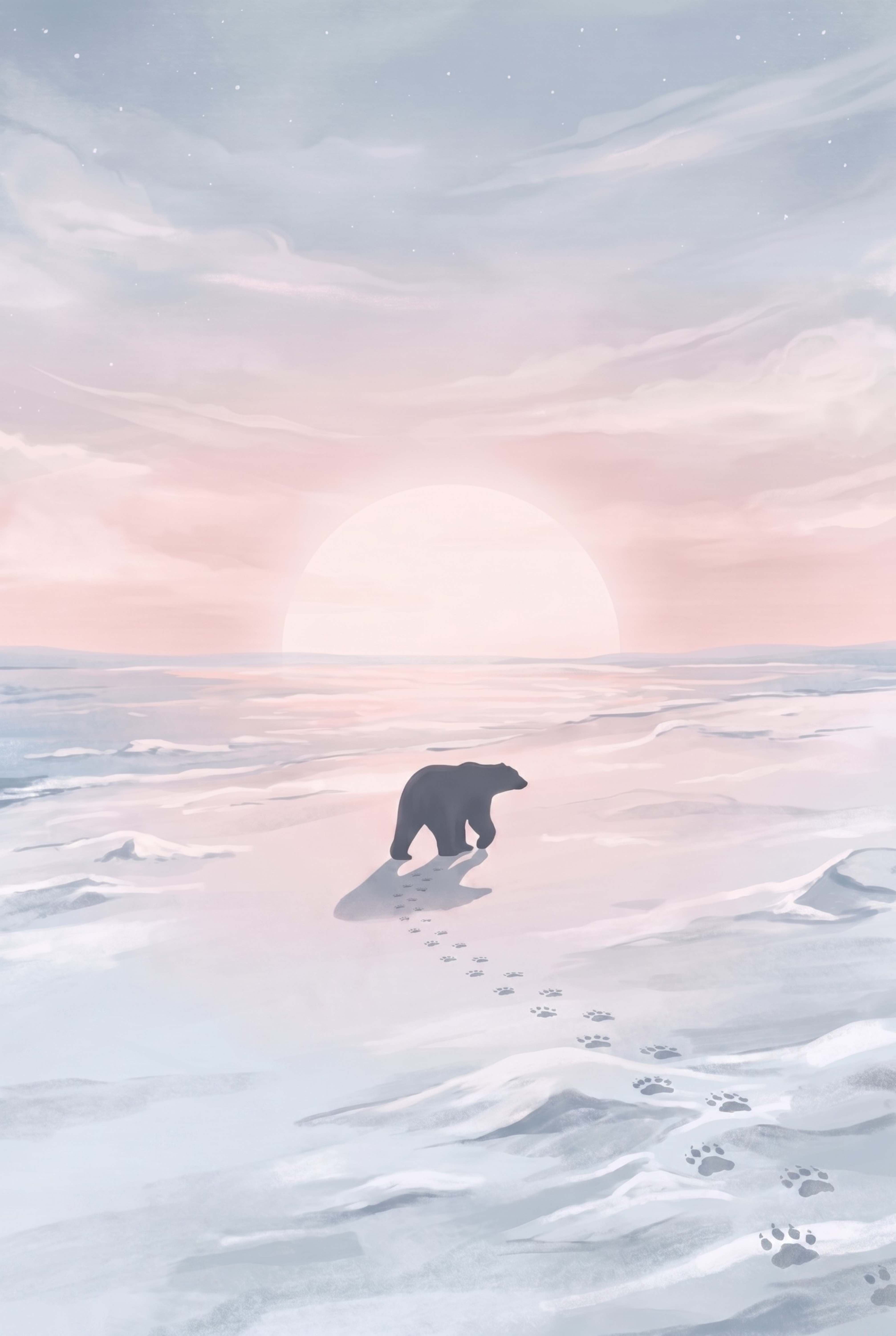 Pastel Sunset Polar Bear Wall Art - Arctic Horizon Glow