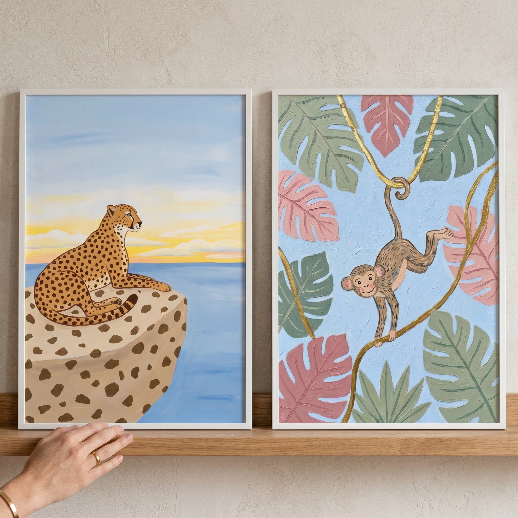 Pastel Tropical Safari Animal Wall Art Set Of 2 - Tropical Safari Duo
