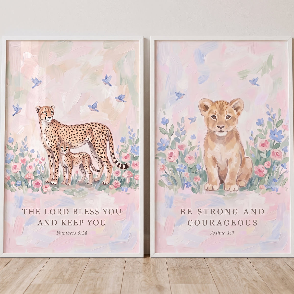 Pastel Verse Animal Bible Wall Art Set of 2 - Blessed Safari Cubs