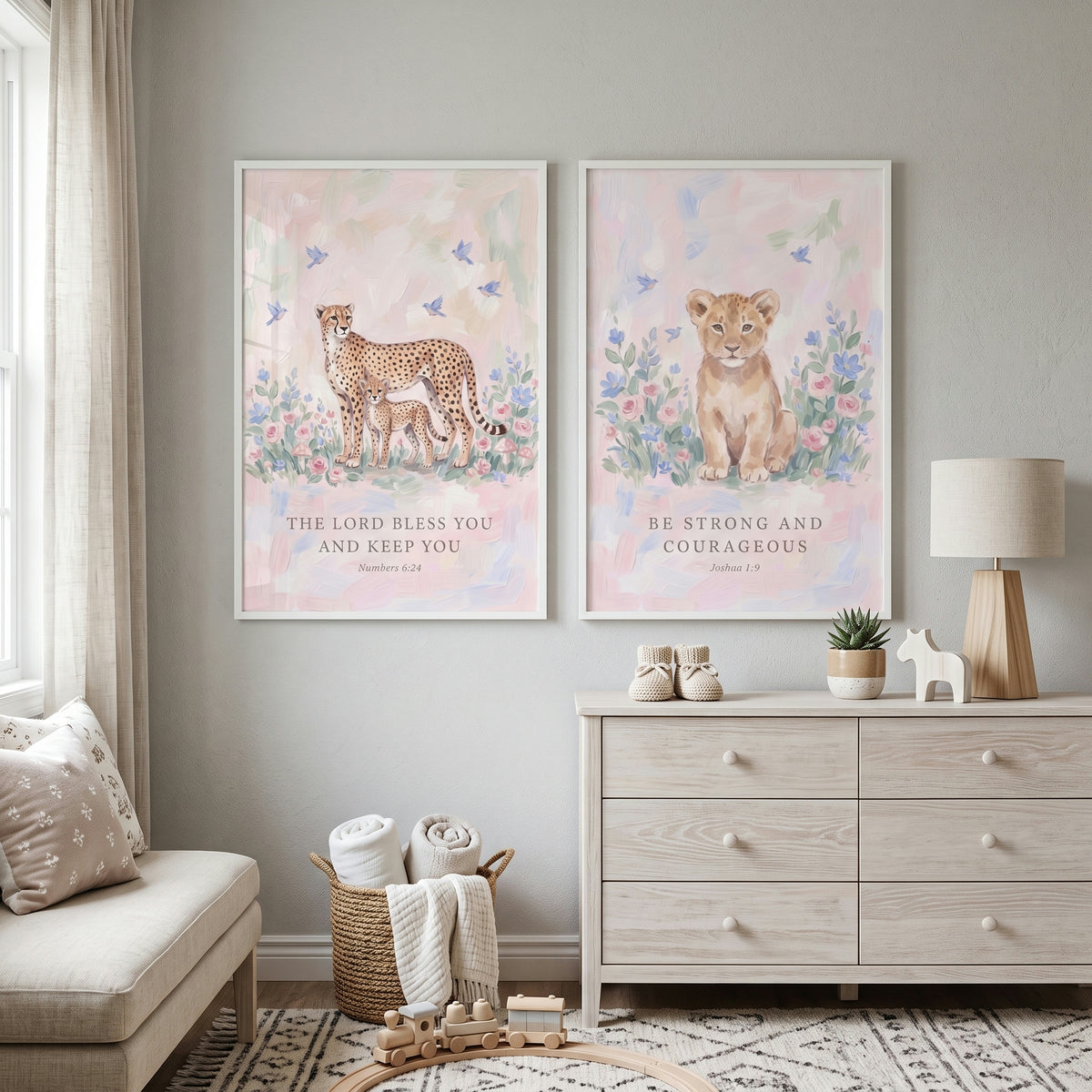 Pastel Verse Animal Bible Wall Art Set of 2 - Blessed Safari Cubs