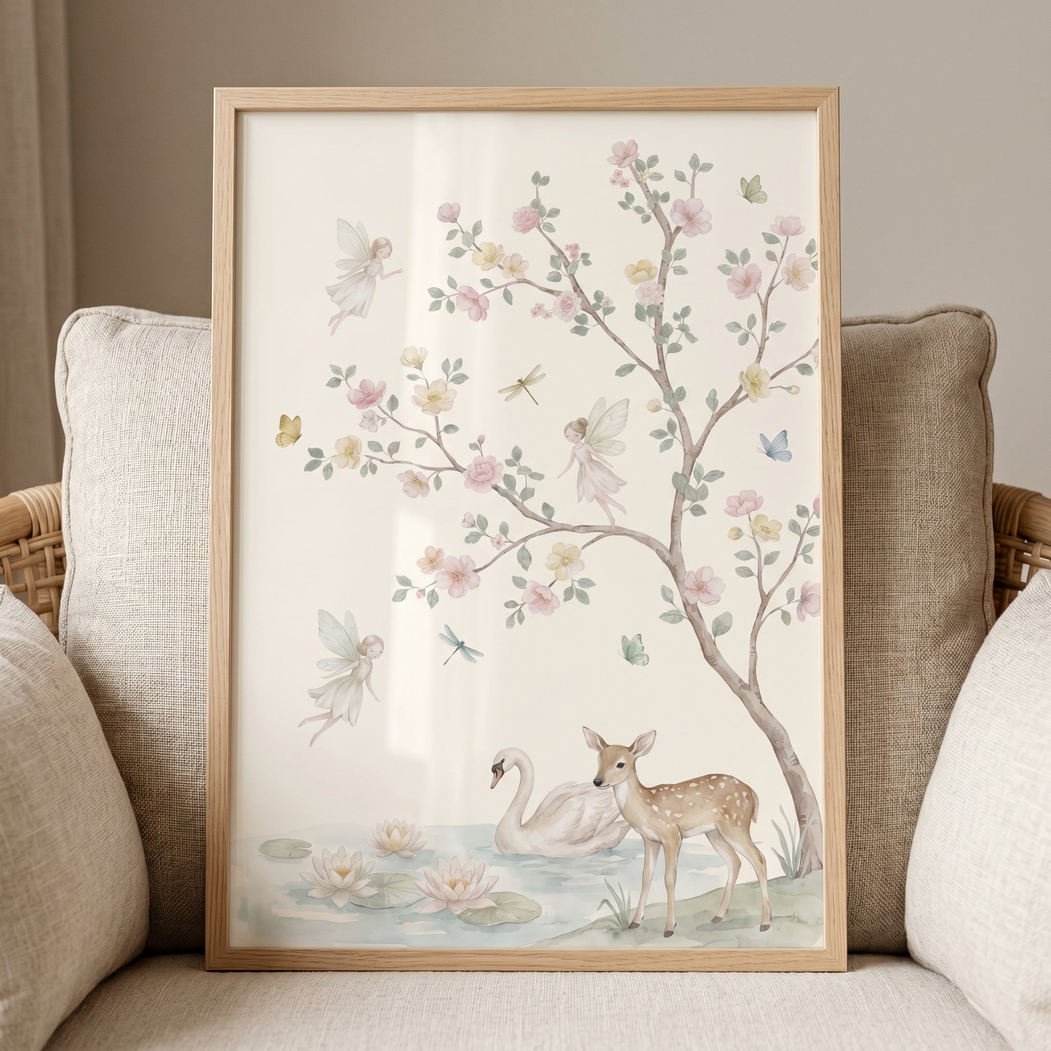 Pastel Watercolor Floral Deer Wall Art - Whimsical Forest Dream