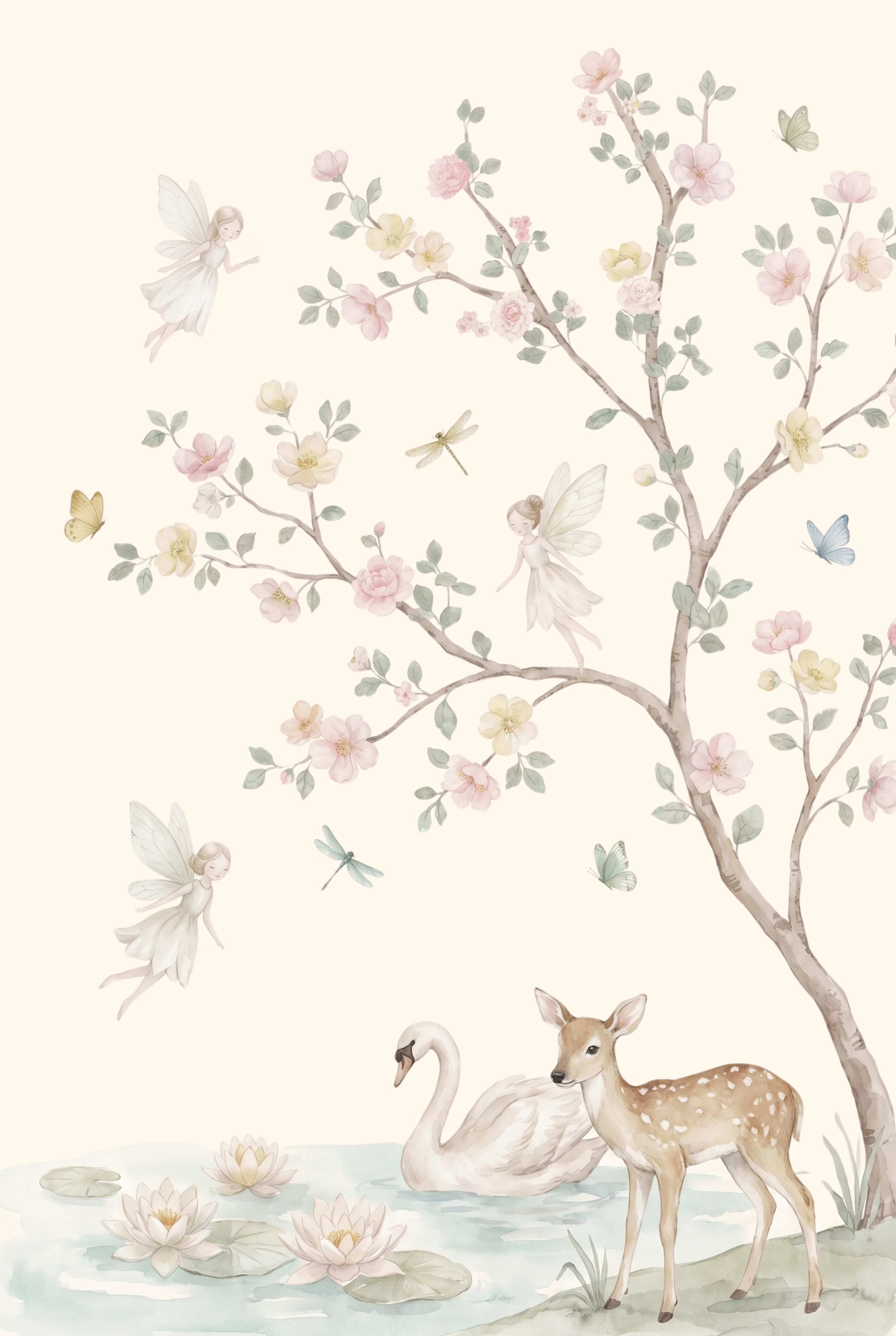 Pastel Watercolor Floral Deer Wall Art - Whimsical Forest Dream