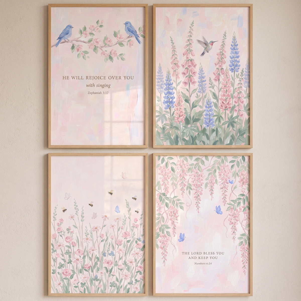 Pastel Watercolor Floral Garden Wall Art Set of 4 - Pastel Garden Verses