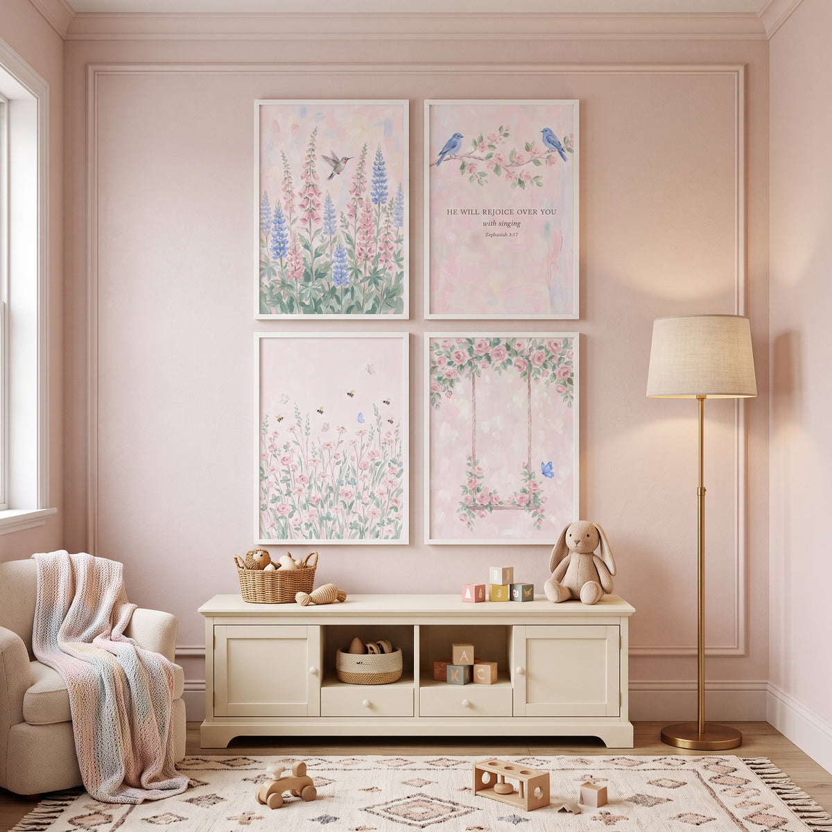Pastel Watercolor Garden Wall Art Set Of 4 - Soft Blossom Song