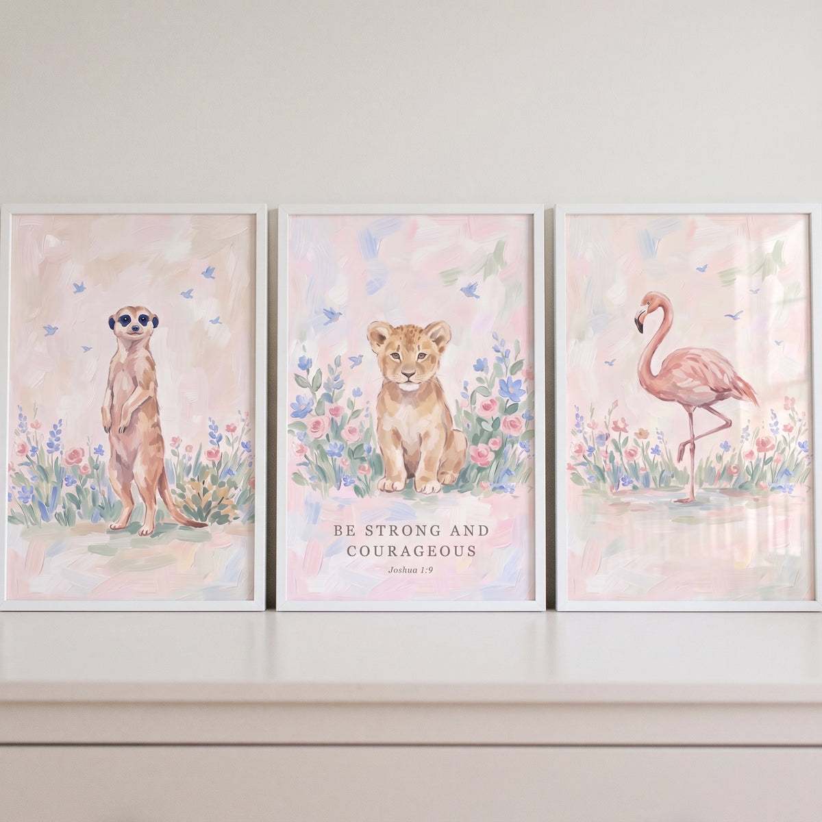Pastel Watercolor Savanna Animals Artwork Set Of 3 - Pastel Nursery Trio