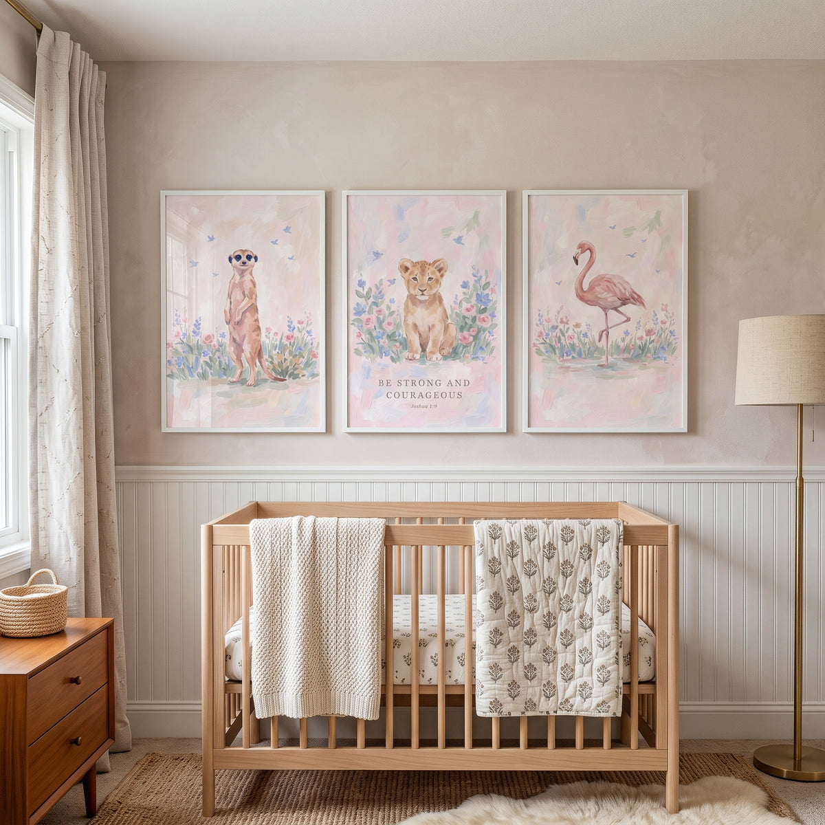 Pastel Watercolor Savanna Animals Artwork Set Of 3 - Pastel Nursery Trio