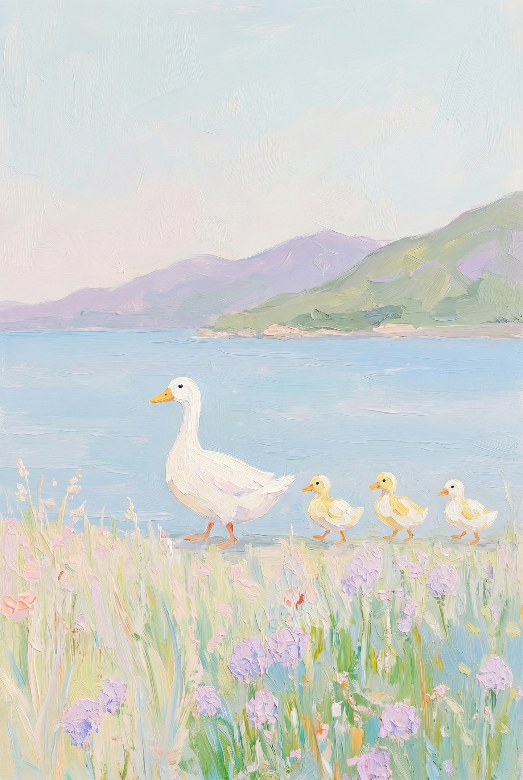 Pastel Wildflower Meadow Duck Wall Art - Duckling Meadow Stroll