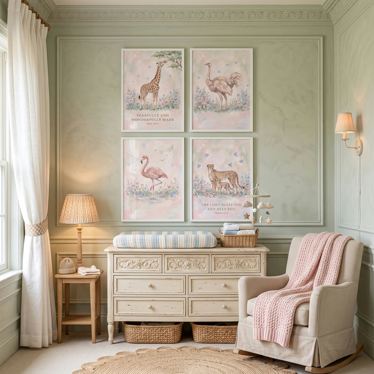 Pastoral Garden Safari Animals Wall Art Set Of 4 - Pastel Safari Verses
