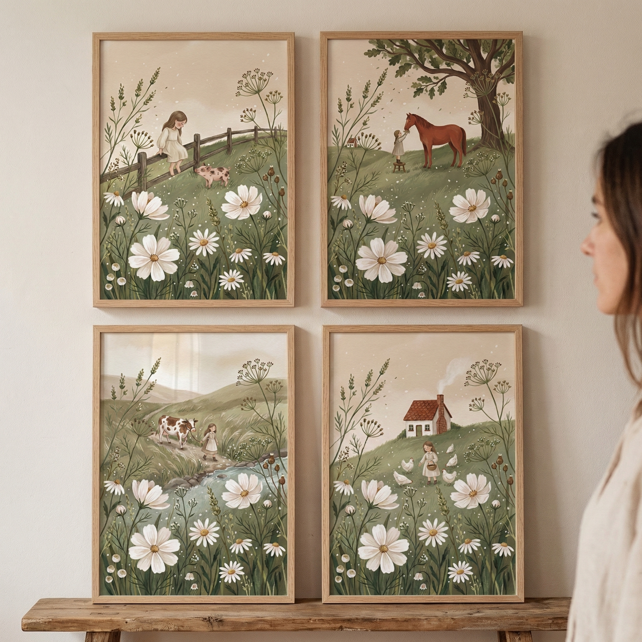 Meadow Girl Art Set of 4 - Whimsical Meadow Tales