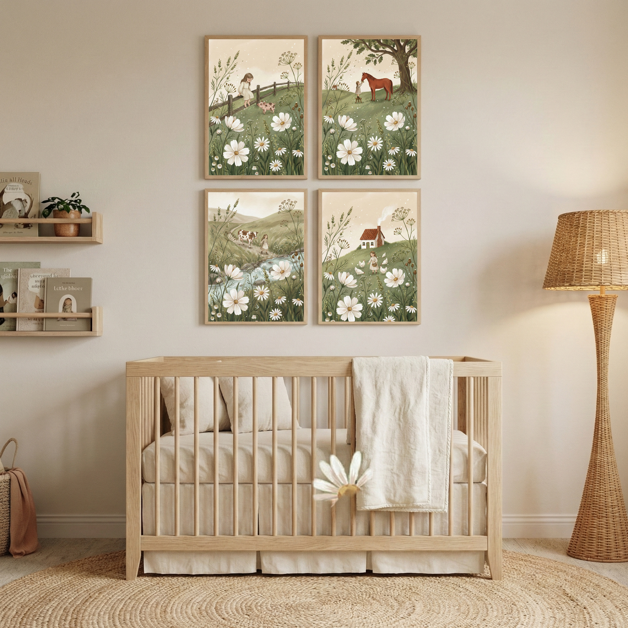 Meadow Girl Art Set of 4 - Whimsical Meadow Tales